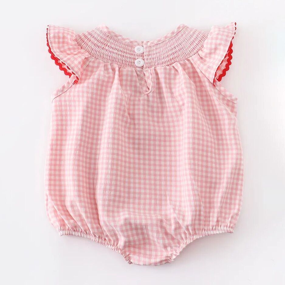 Baby Girls Strawberry Plaid Smocked Romper - Abbies Place