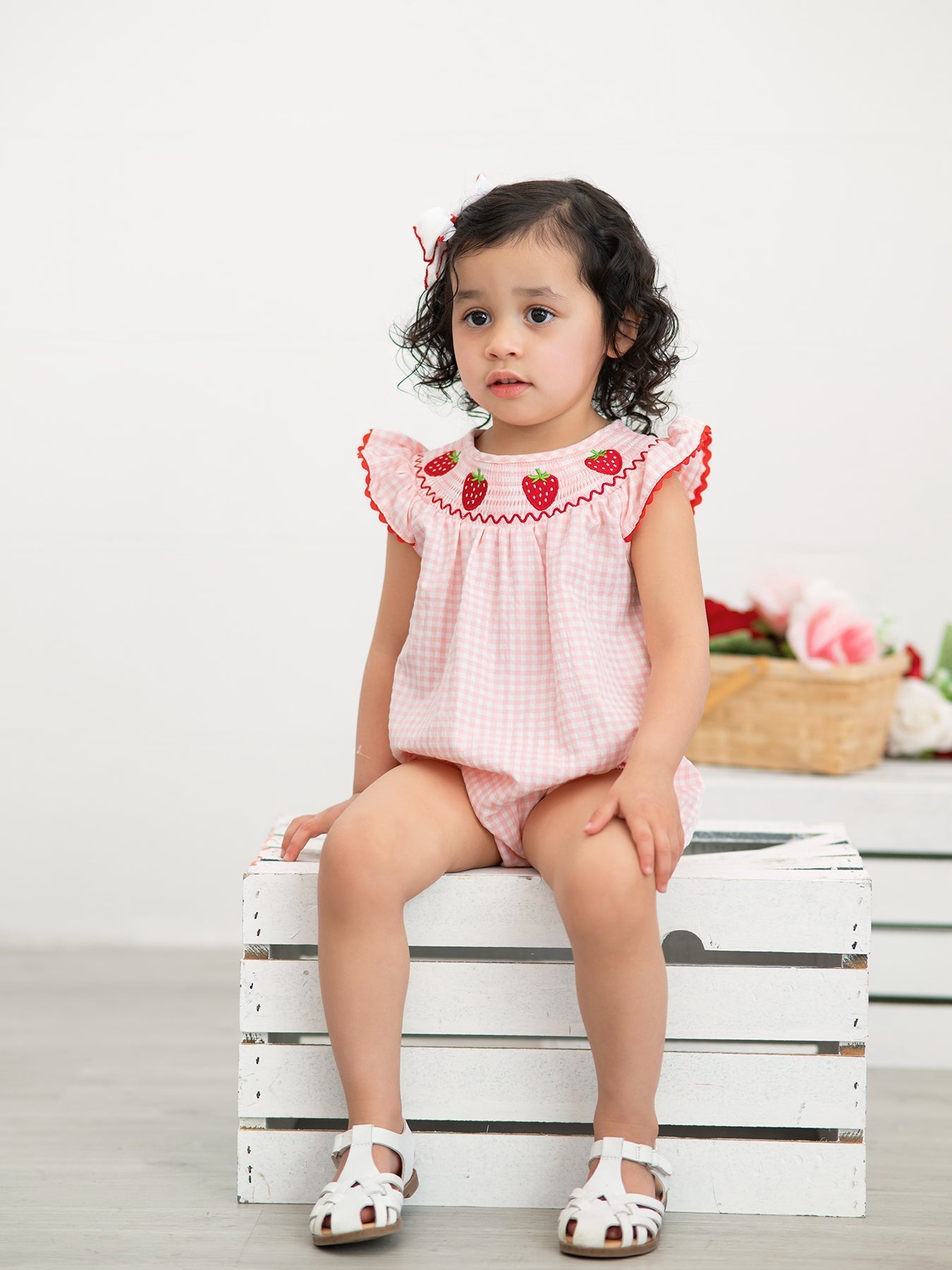 Baby Girls Strawberry Plaid Smocked Romper - Abbies Place
