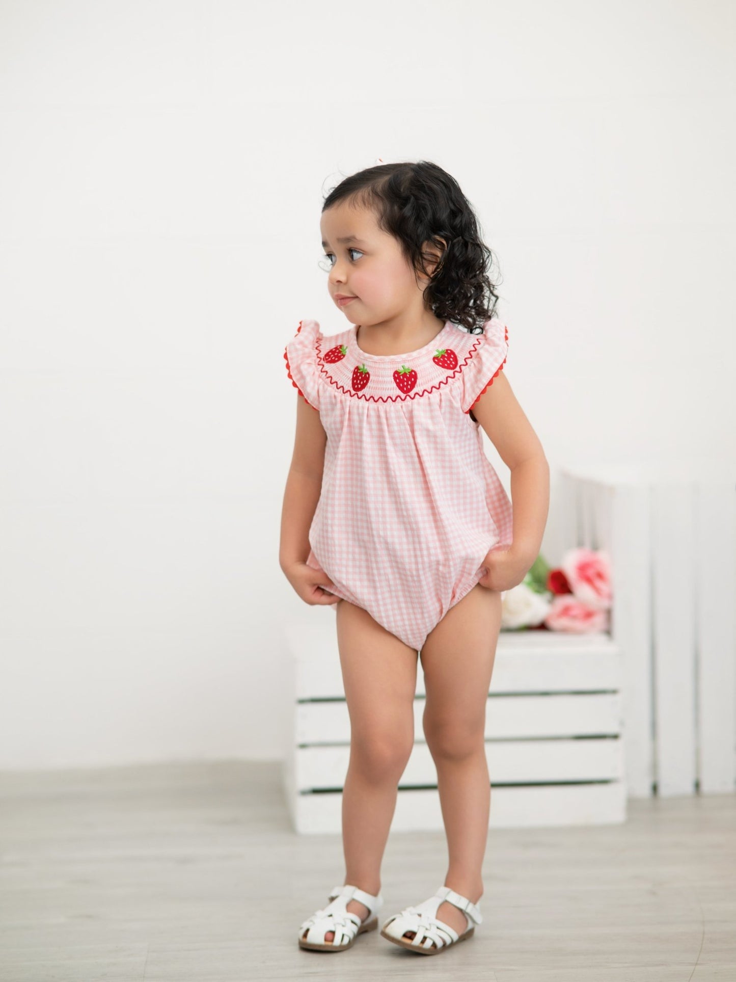 Baby Girls Strawberry Plaid Smocked Romper - Abbies Place