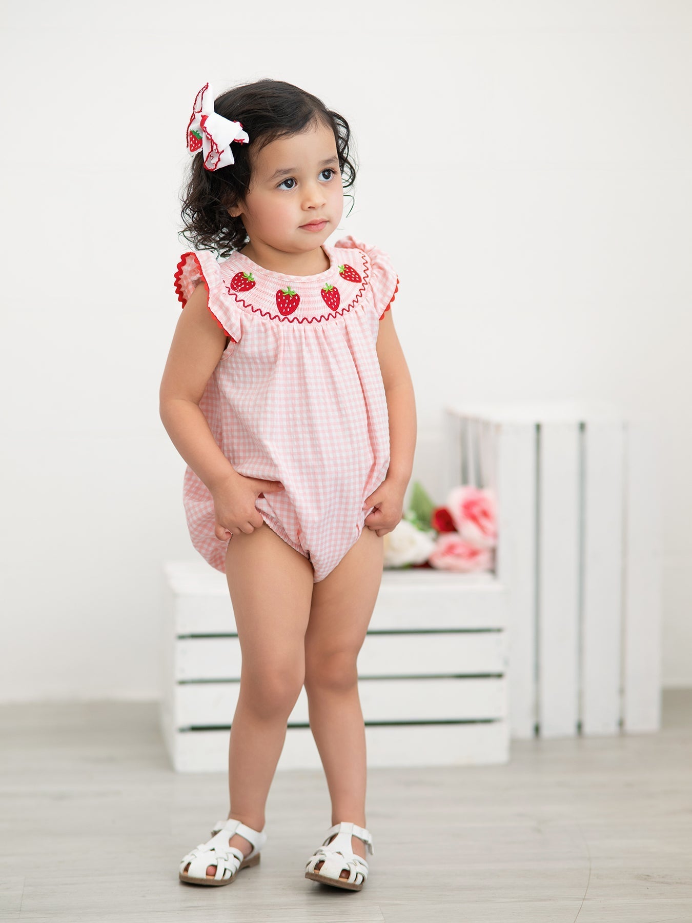 Baby Girls Strawberry Plaid Smocked Romper - Abbies Place