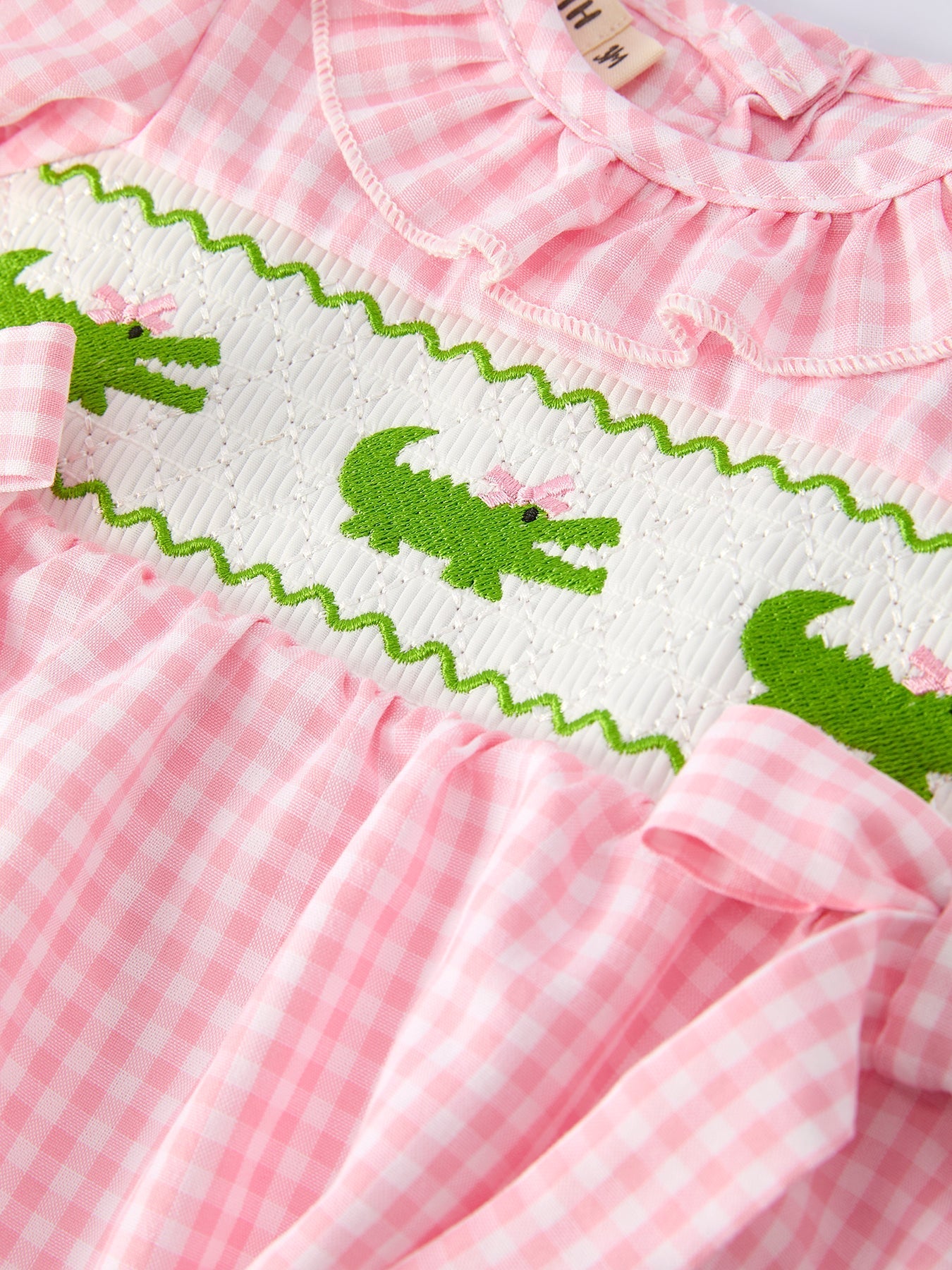 Baby Girls Summer Crocodile Embroidered Smocked Romper - Abbies Place