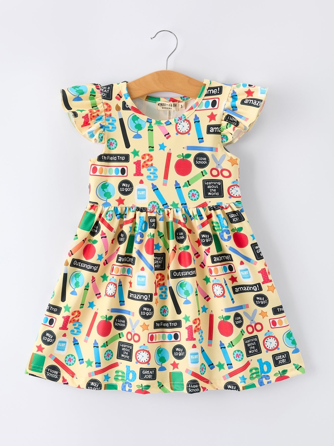 Back to School Alphabet Number Girls Dress Ruffle Sleeve - Abbies Place