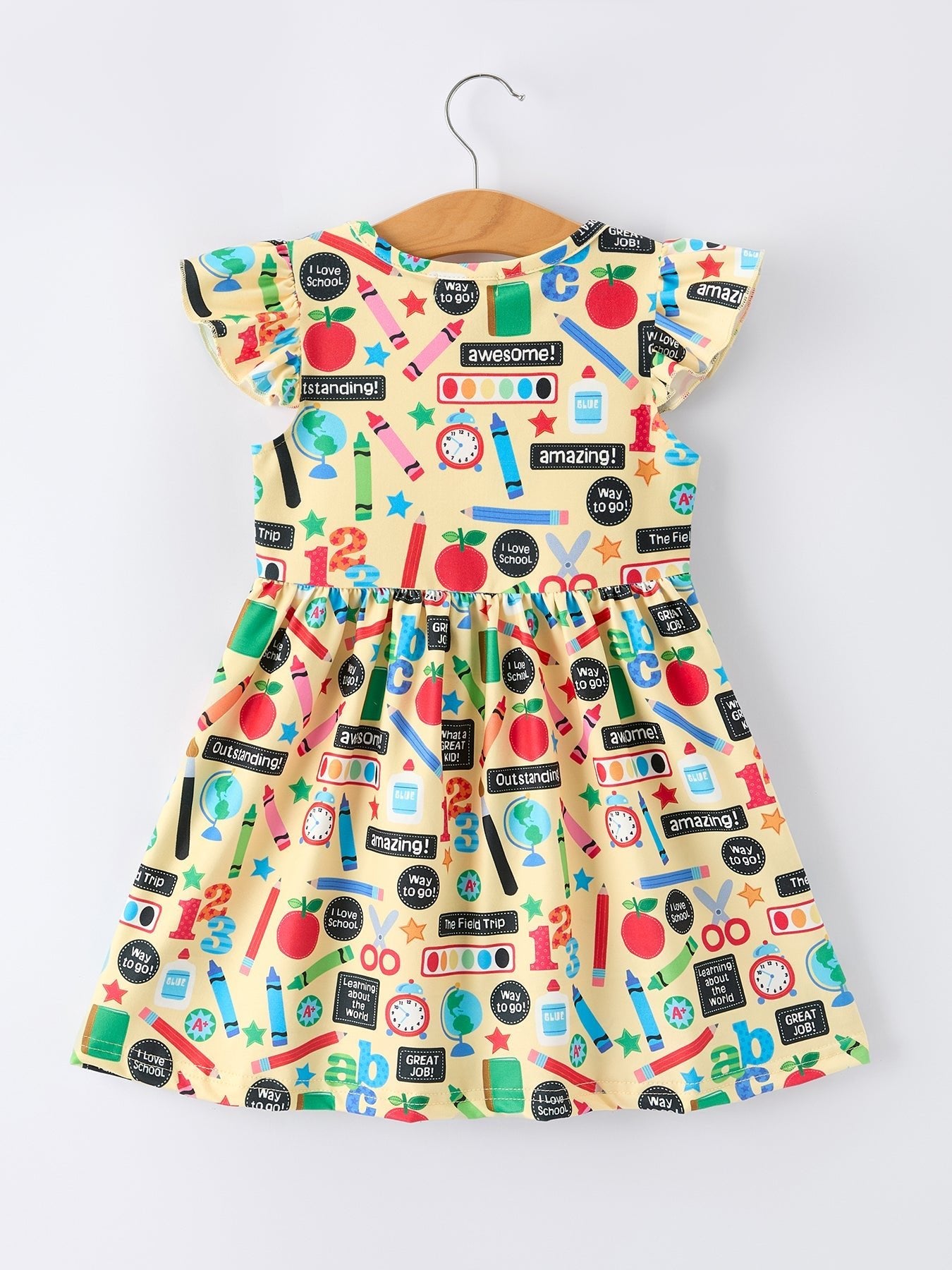 Back to School Alphabet Number Girls Dress Ruffle Sleeve - Abbies Place