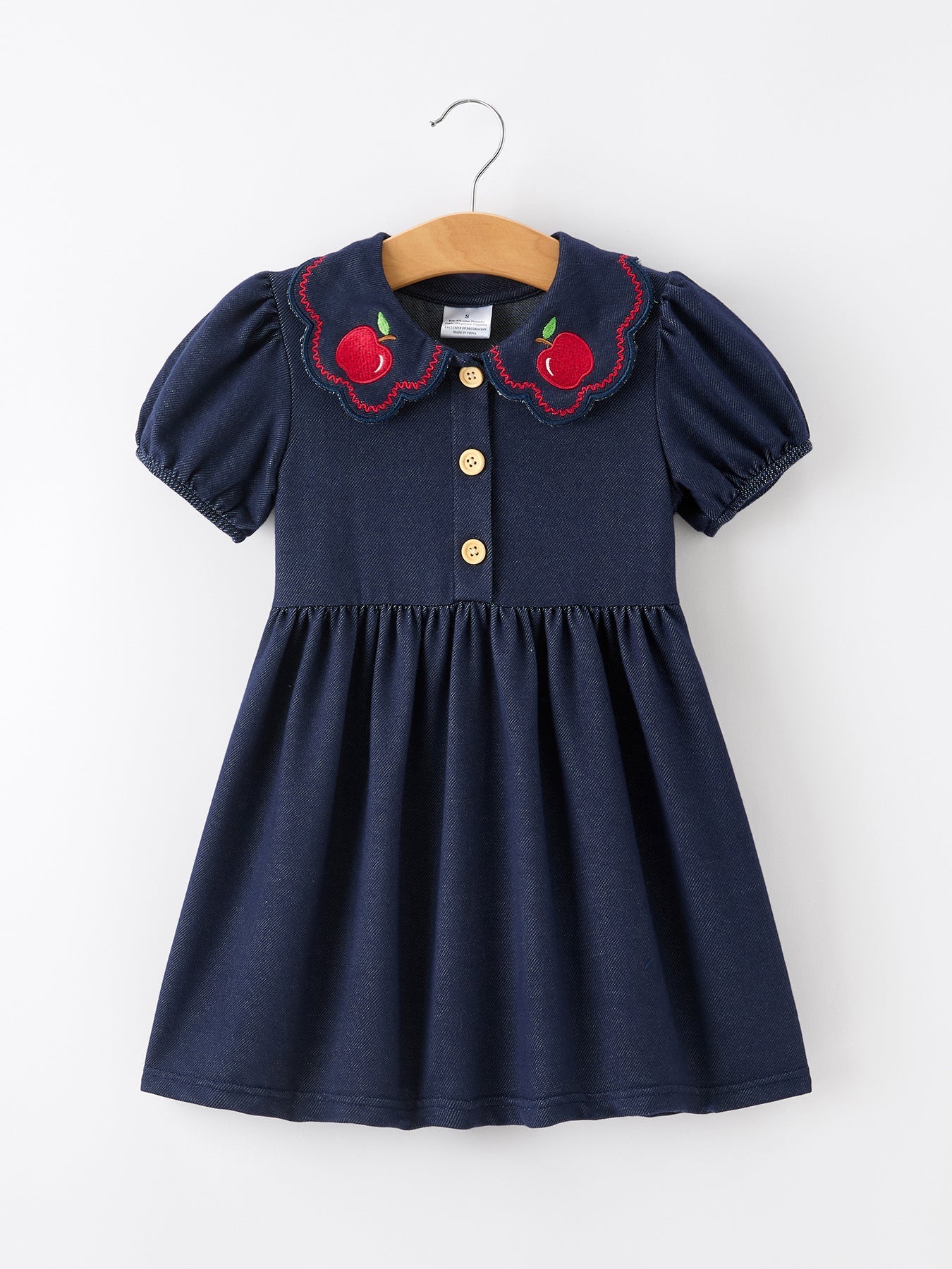 Back to School Apple Applique Girls Dress Petals Collar - Abbies Place