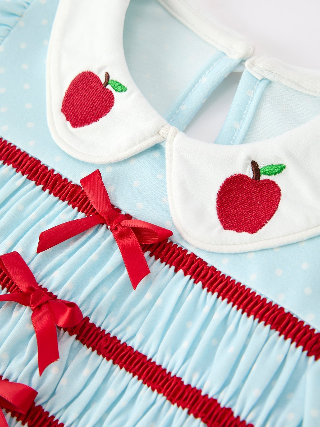 Back to School Apple Applique Girls Dress Petals Collar Bow - Abbies Place