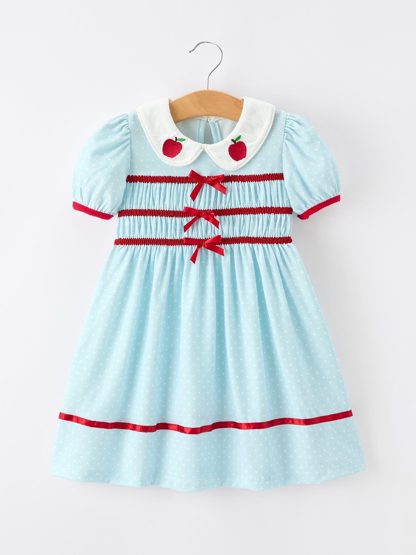 Back to School Apple Applique Girls Dress Petals Collar Bow - Abbies Place