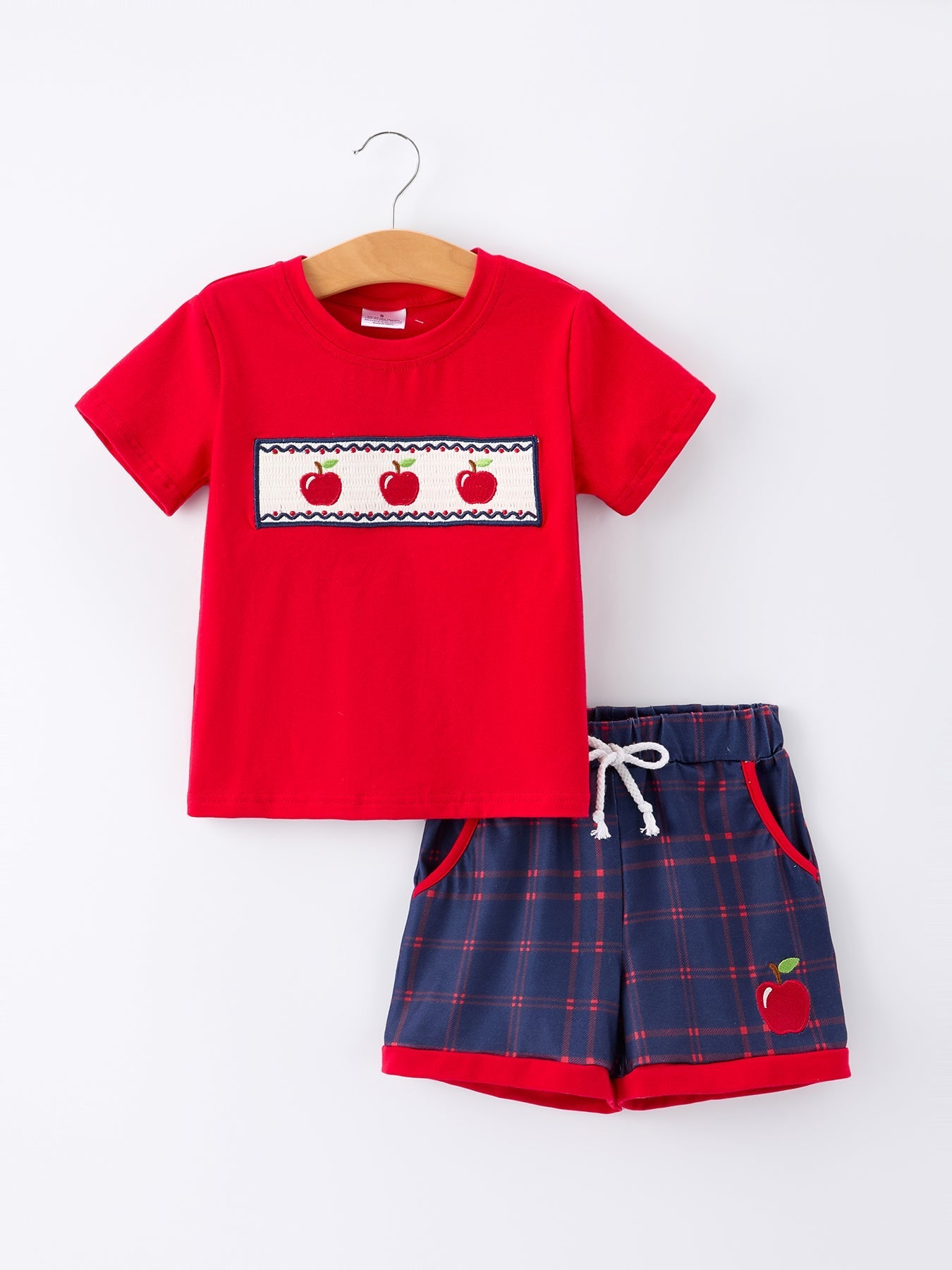 Back To School Apple Boys Set Plaid Shorts - Abbies Place