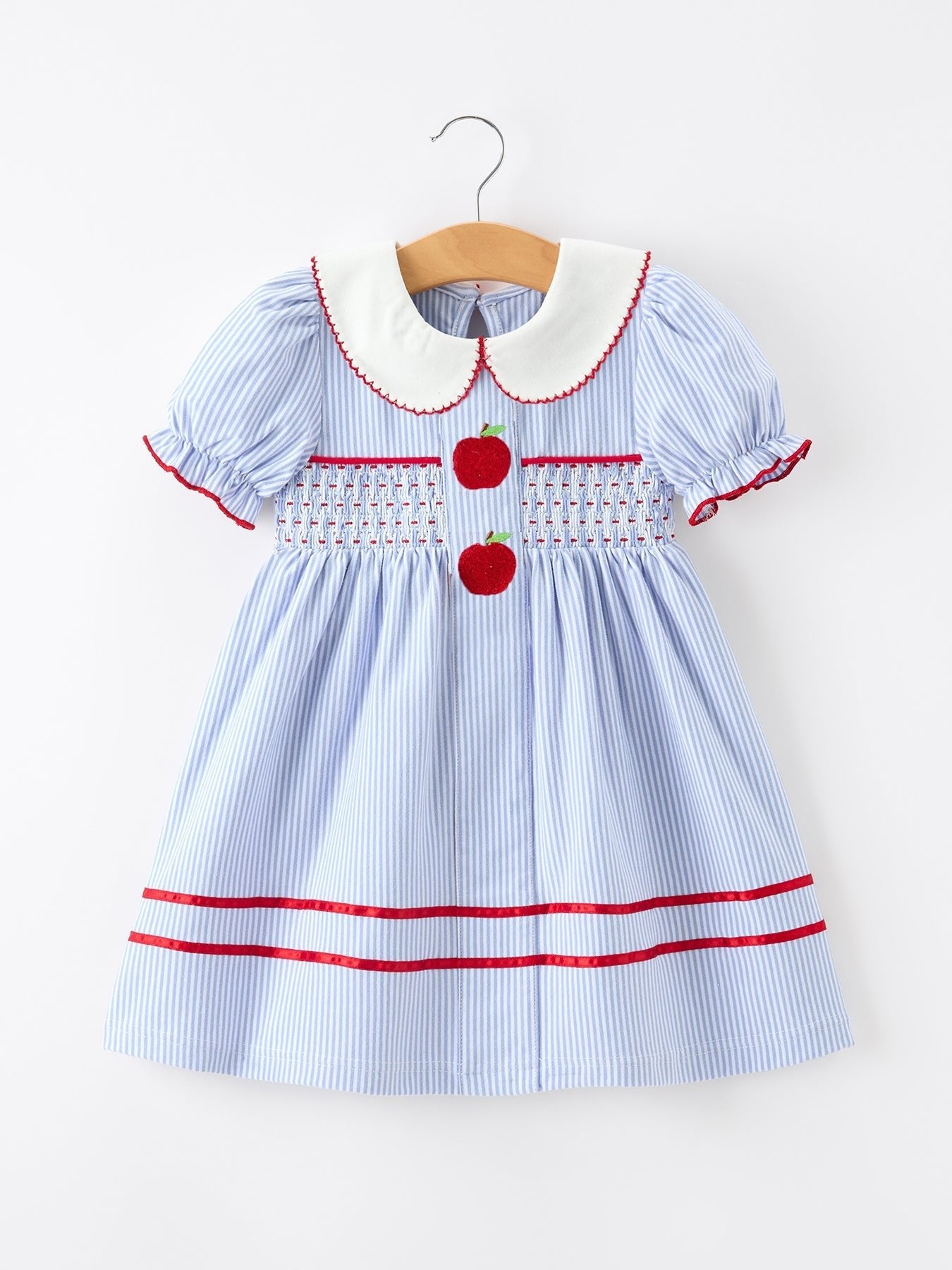 Back to School Apple Chenille Girls Dress Petals Collar - Abbies Place