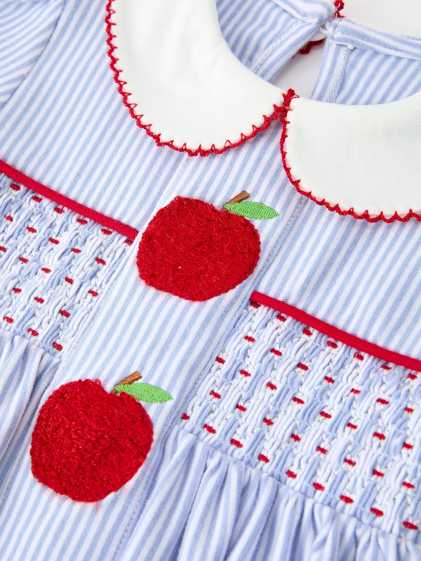 Back to School Apple Chenille Girls Dress Petals Collar - Abbies Place