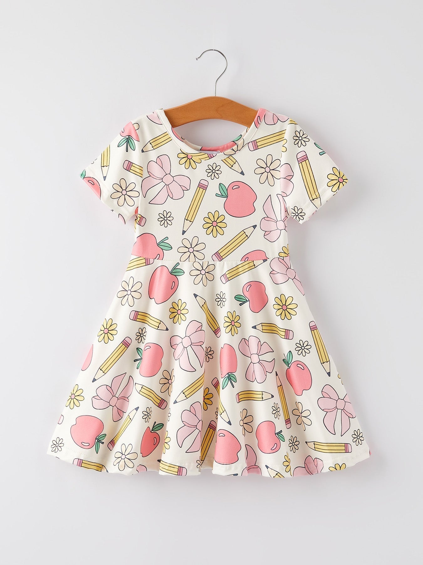 Back to School Apple, Pencil, and Floral Print Girls Dress - Abbies Place