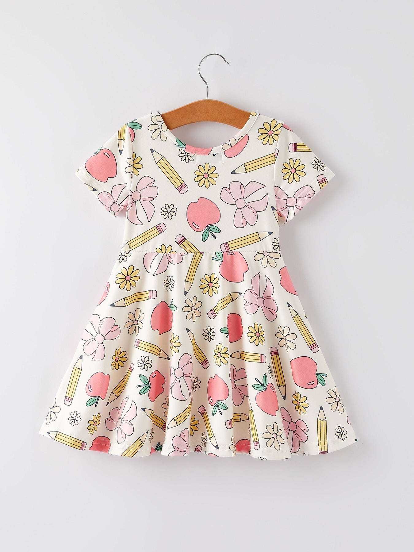 Back to School Apple, Pencil, and Floral Print Girls Dress - Abbies Place