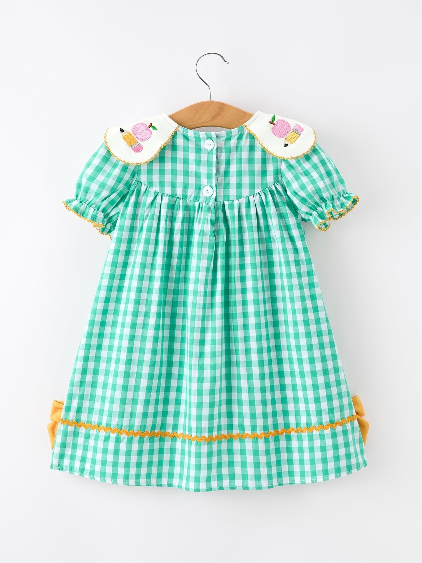 Back to School Apple Pencil Applique Girls Dress Petals Collar - Abbies Place