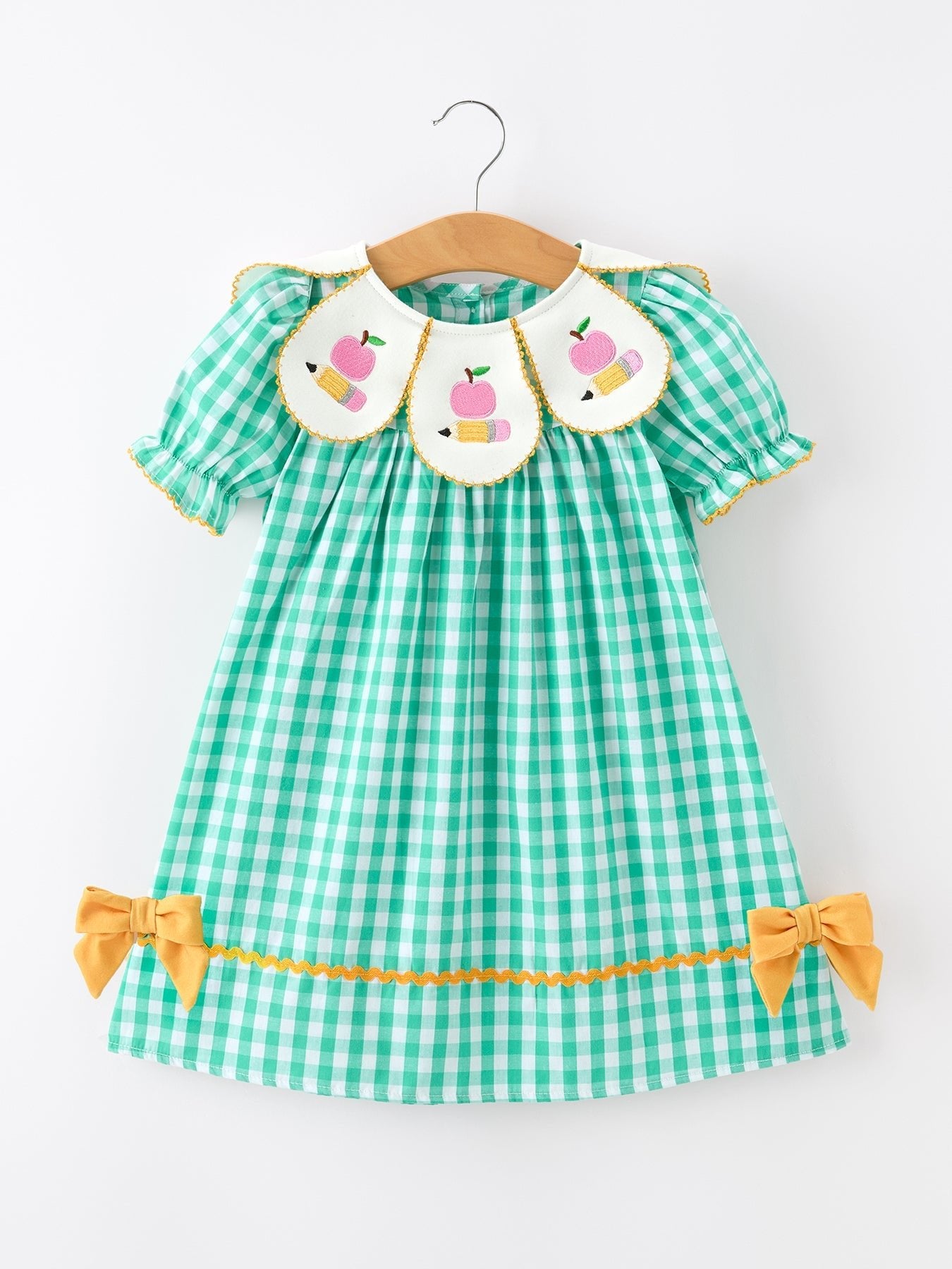 Back to School Apple Pencil Applique Girls Dress Petals Collar - Abbies Place