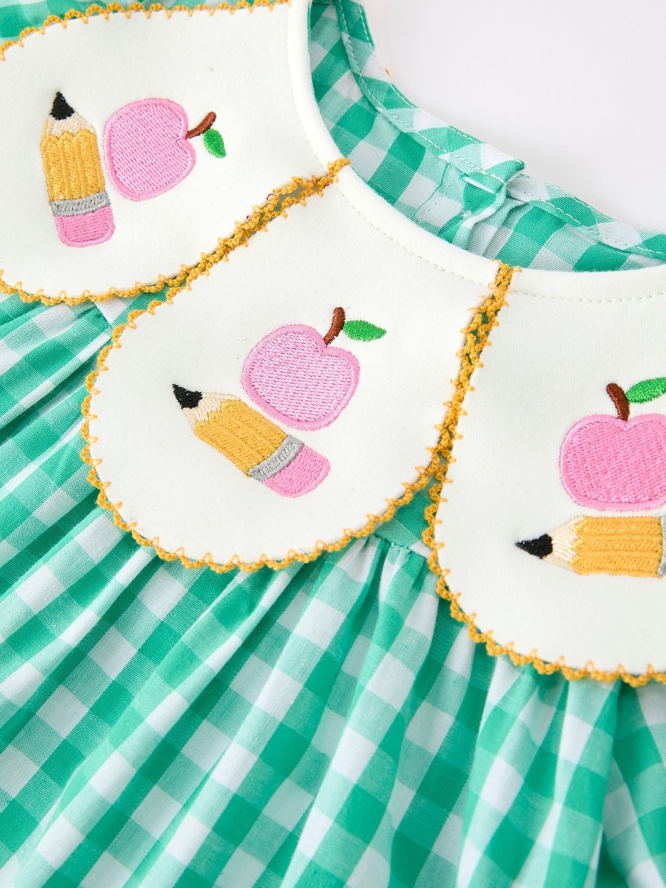 Back to School Apple Pencil Applique Girls Dress Petals Collar - Abbies Place