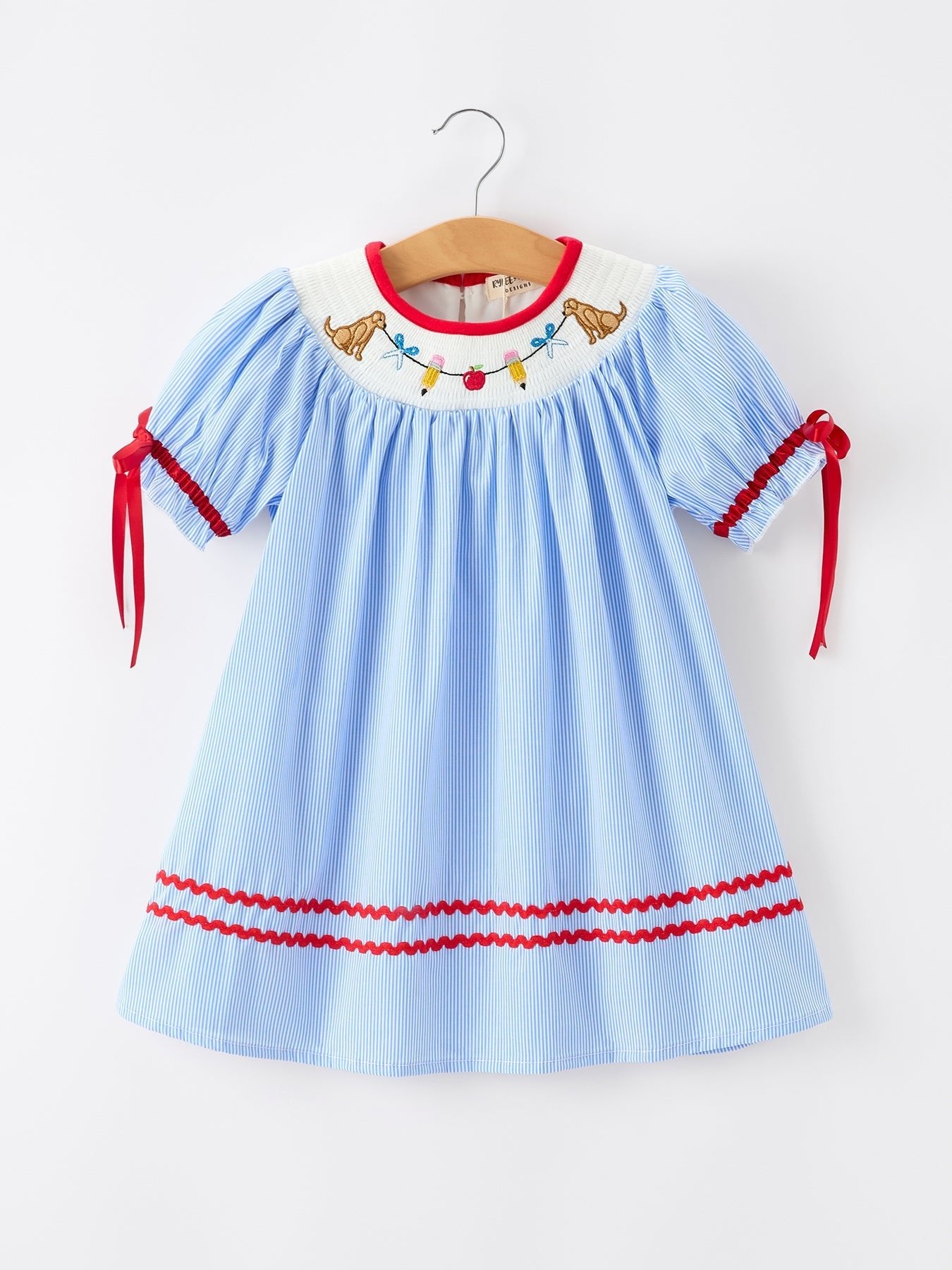 Back To School Apple Pencil Embroidery Dress - Abbies Place