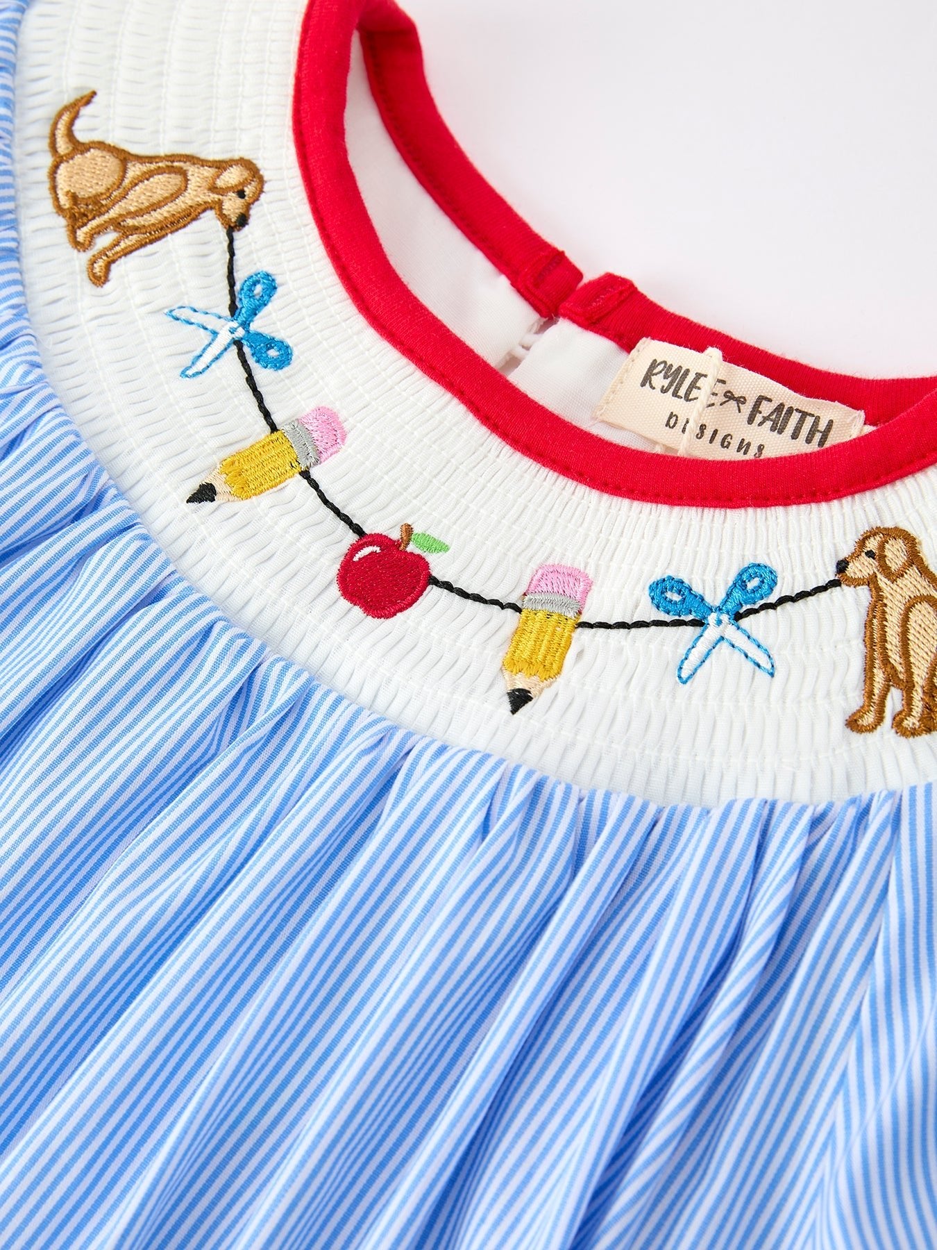 Back To School Apple Pencil Embroidery Dress - Abbies Place
