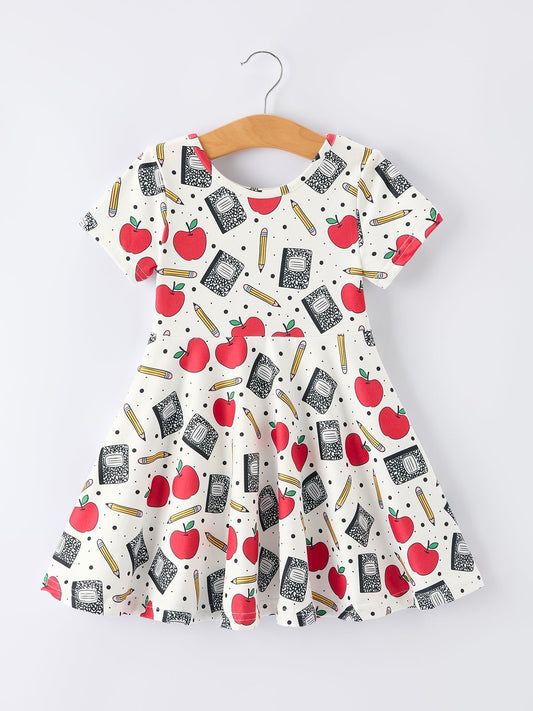 Back to School Apple Pencil Print Girls Dress - Abbies Place