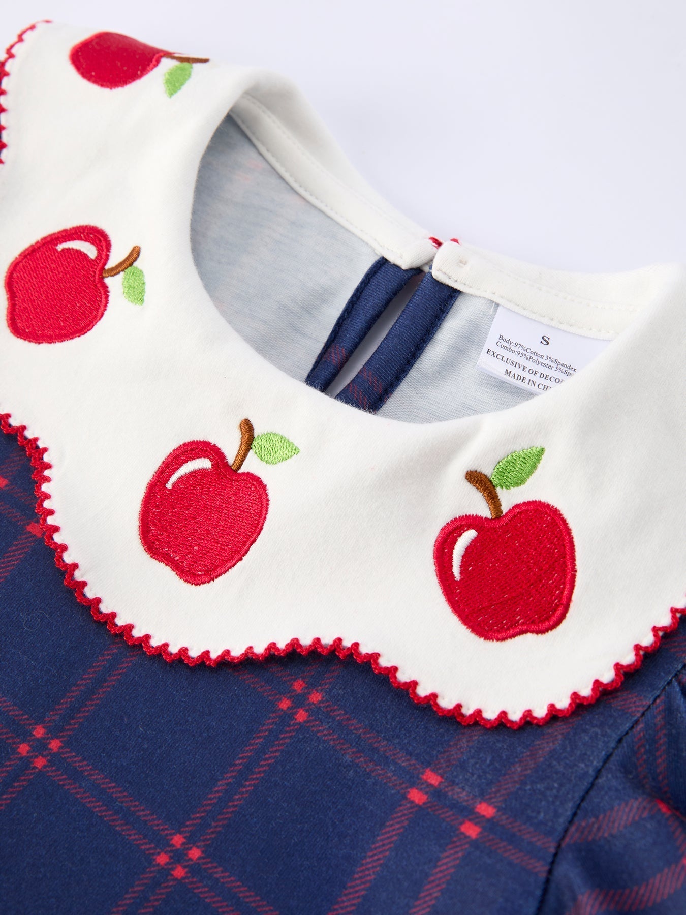 Back To School Apple Plaid Girls Dress Scallop Hem Bow - Abbies Place
