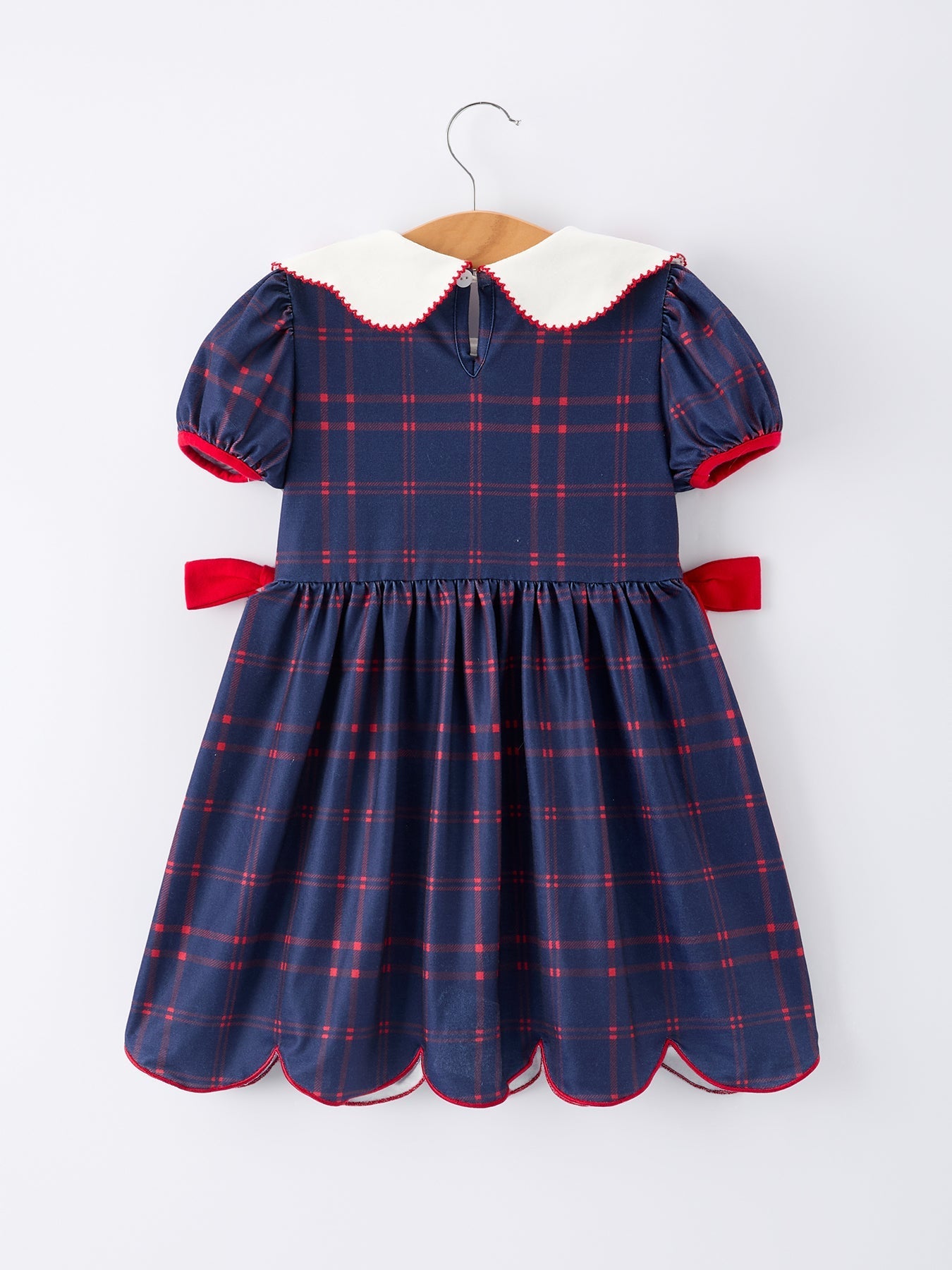 Back To School Apple Plaid Girls Dress Scallop Hem Bow - Abbies Place