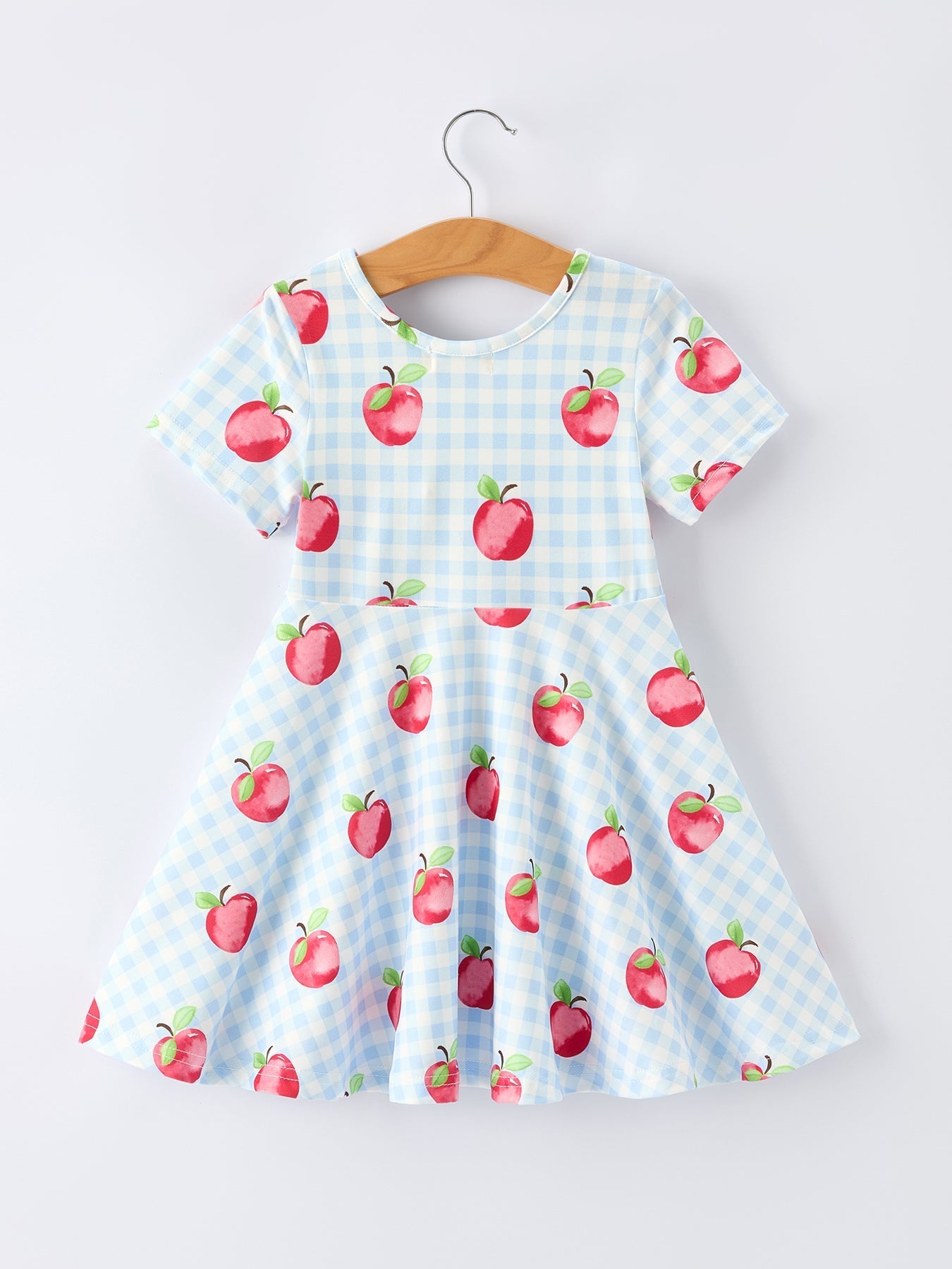 Back to School Apple Plaid Girls Dress Short Sleeve - Abbies Place