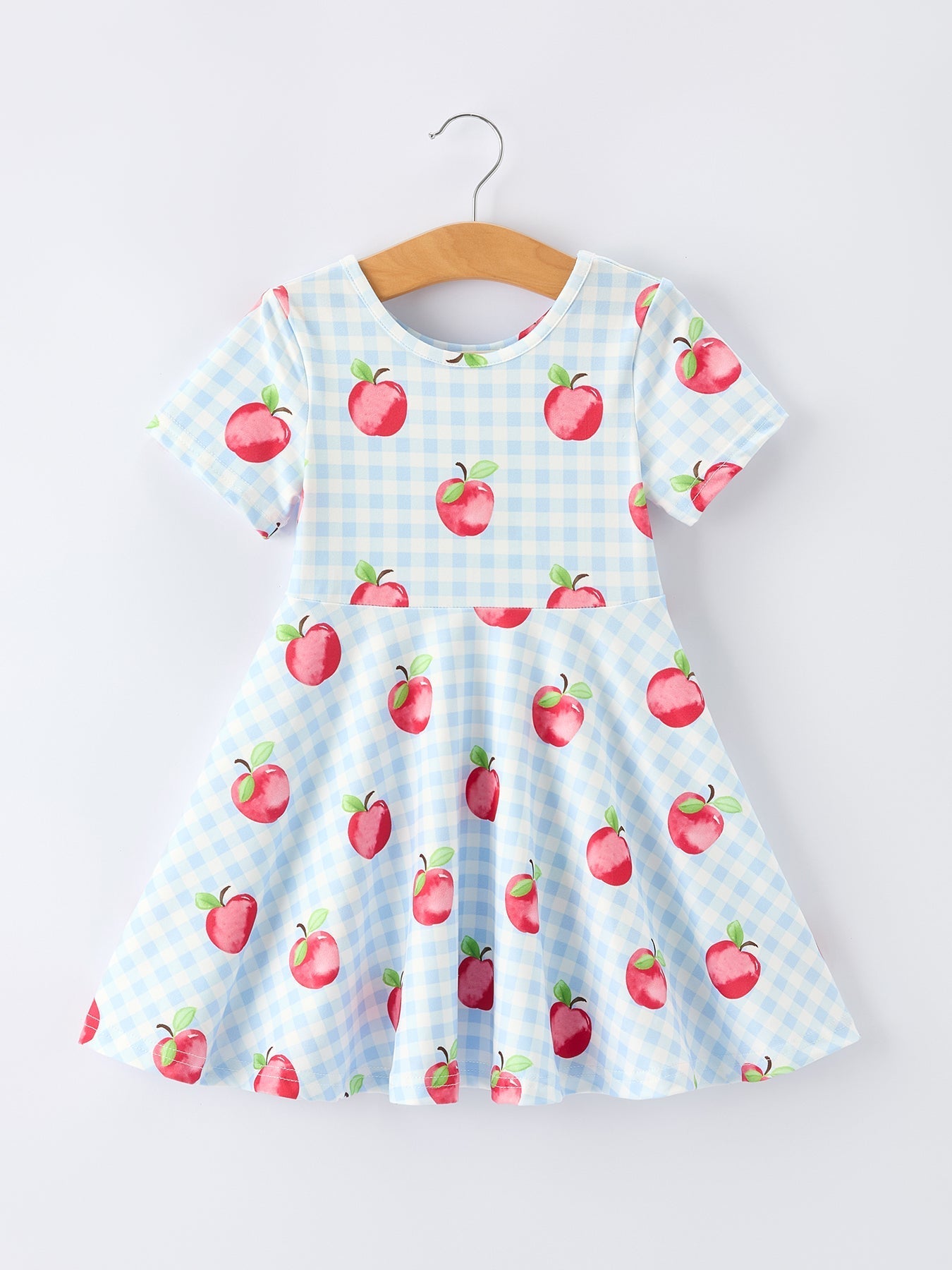 Back to School Apple Plaid Girls Dress Short Sleeve - Abbies Place