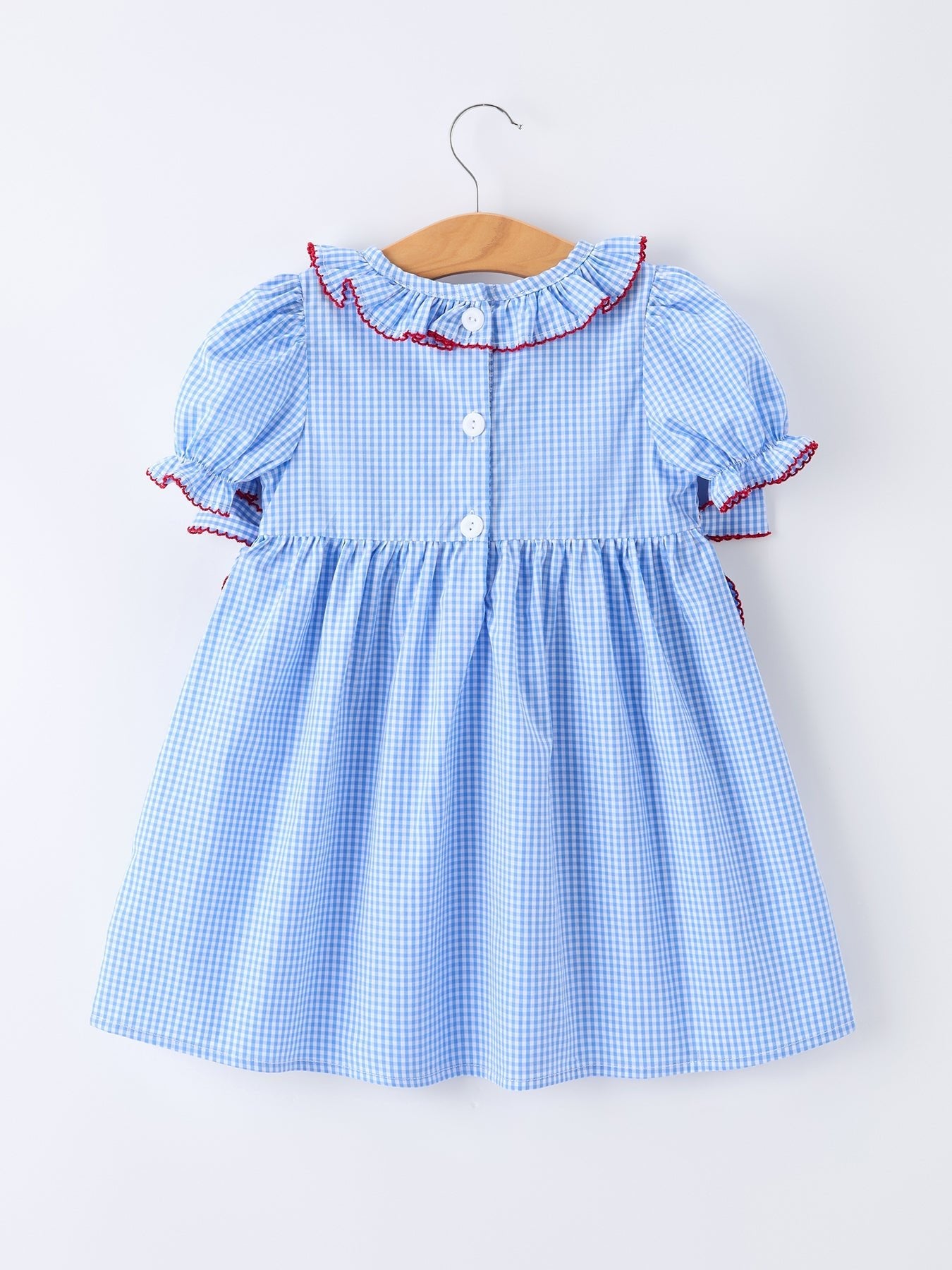 Back To School Apple Plaid Girls Dress Smocked Puff Sleeve Bow - Abbies Place