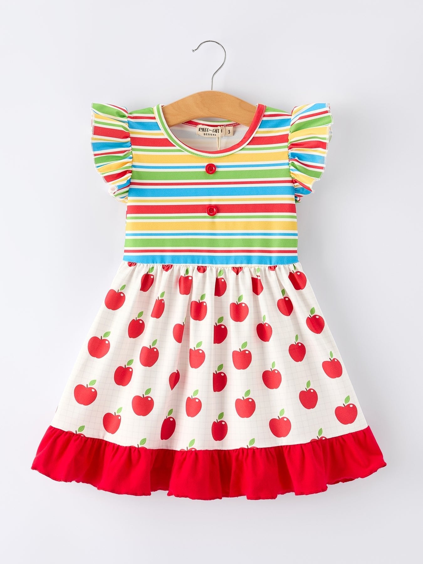 Back to School Apple Stripe Girls Ruffle Dress - Abbies Place