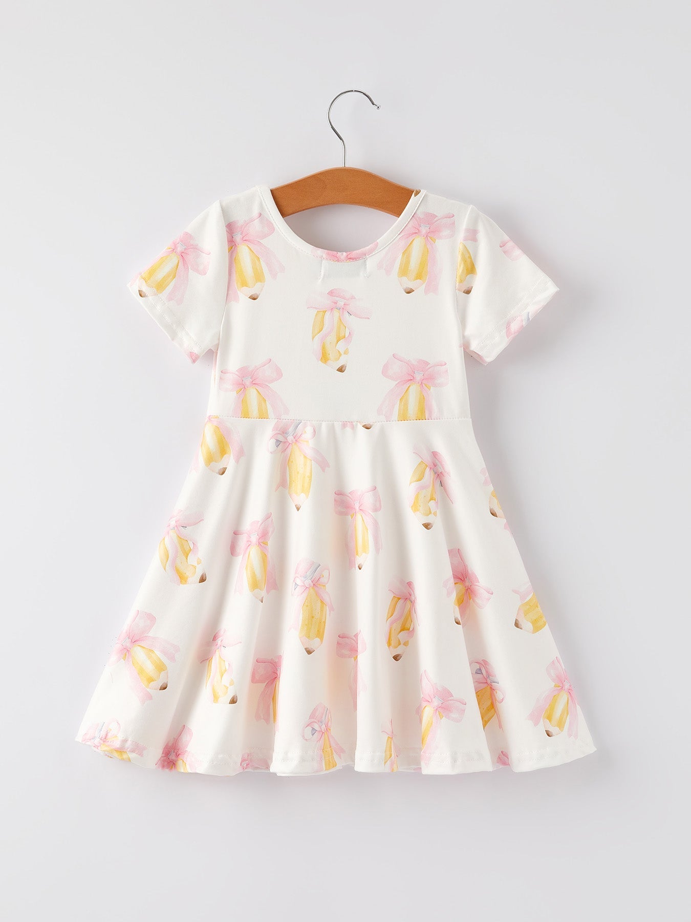 Back to School Bow Pencil Print Girls Dress - Abbies Place