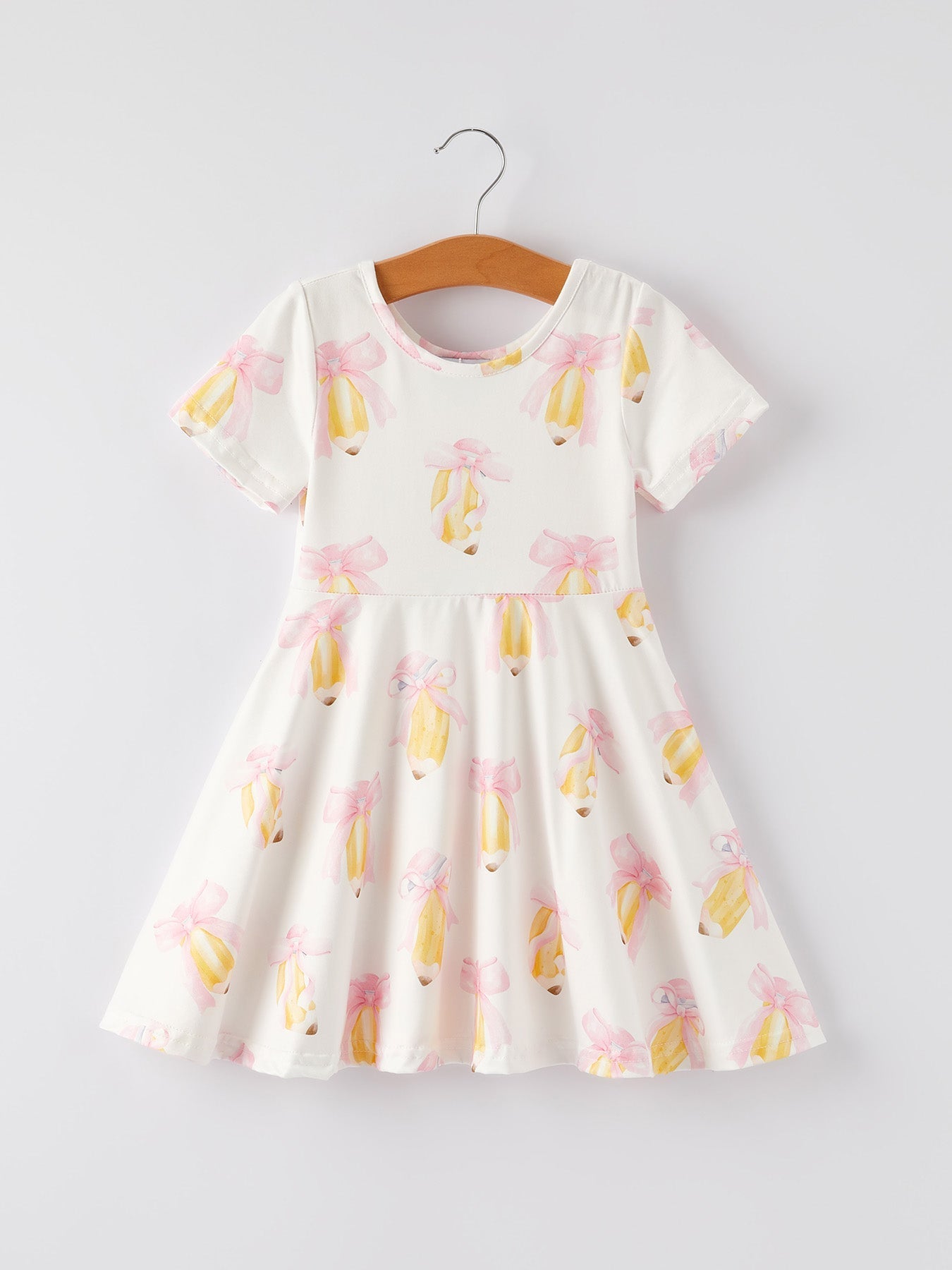 Back to School Bow Pencil Print Girls Dress - Abbies Place