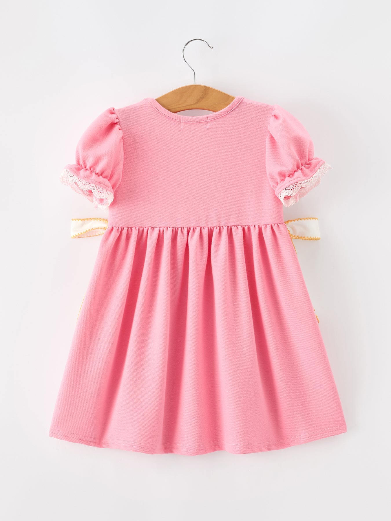Back To School Embroidery Girls Dress Bow Ruffle Puff Sleeve - Abbies Place