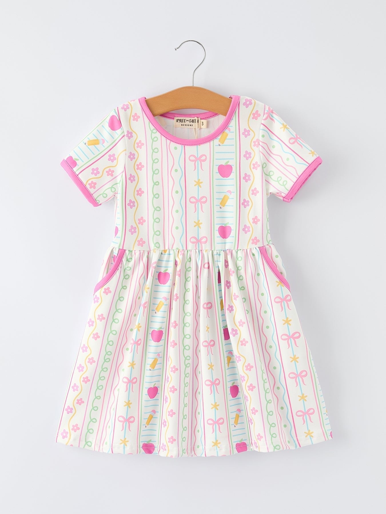 Back to School Girl Short Sleeve Dress Pocket Detail - Abbies Place