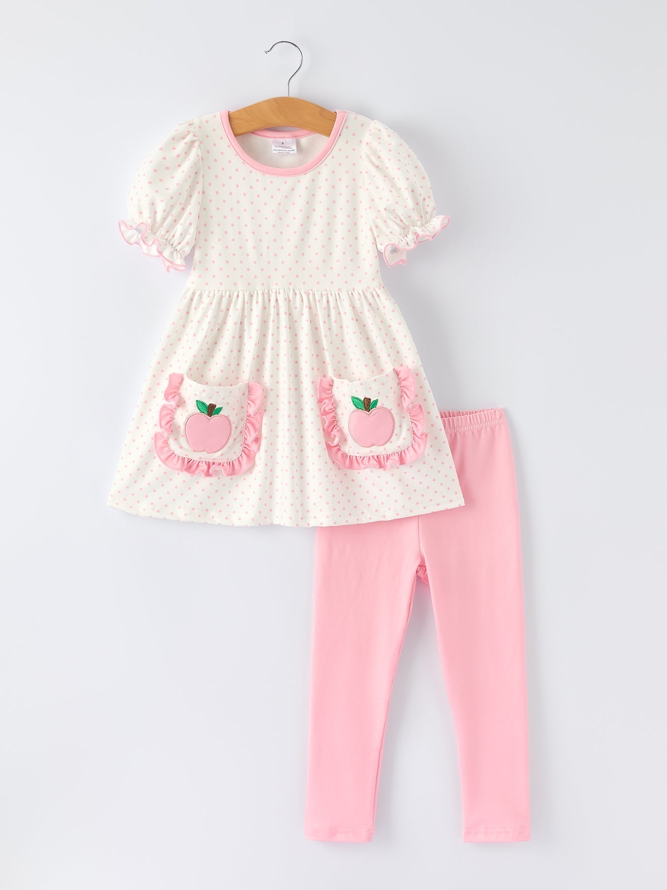 Back To School Girls' Apple Applique Set with Pockets - Abbies Place