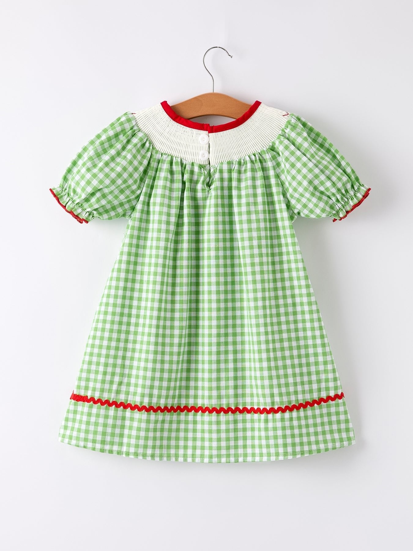 Back To School Girls Green Plaid Smocking Dress - Abbies Place