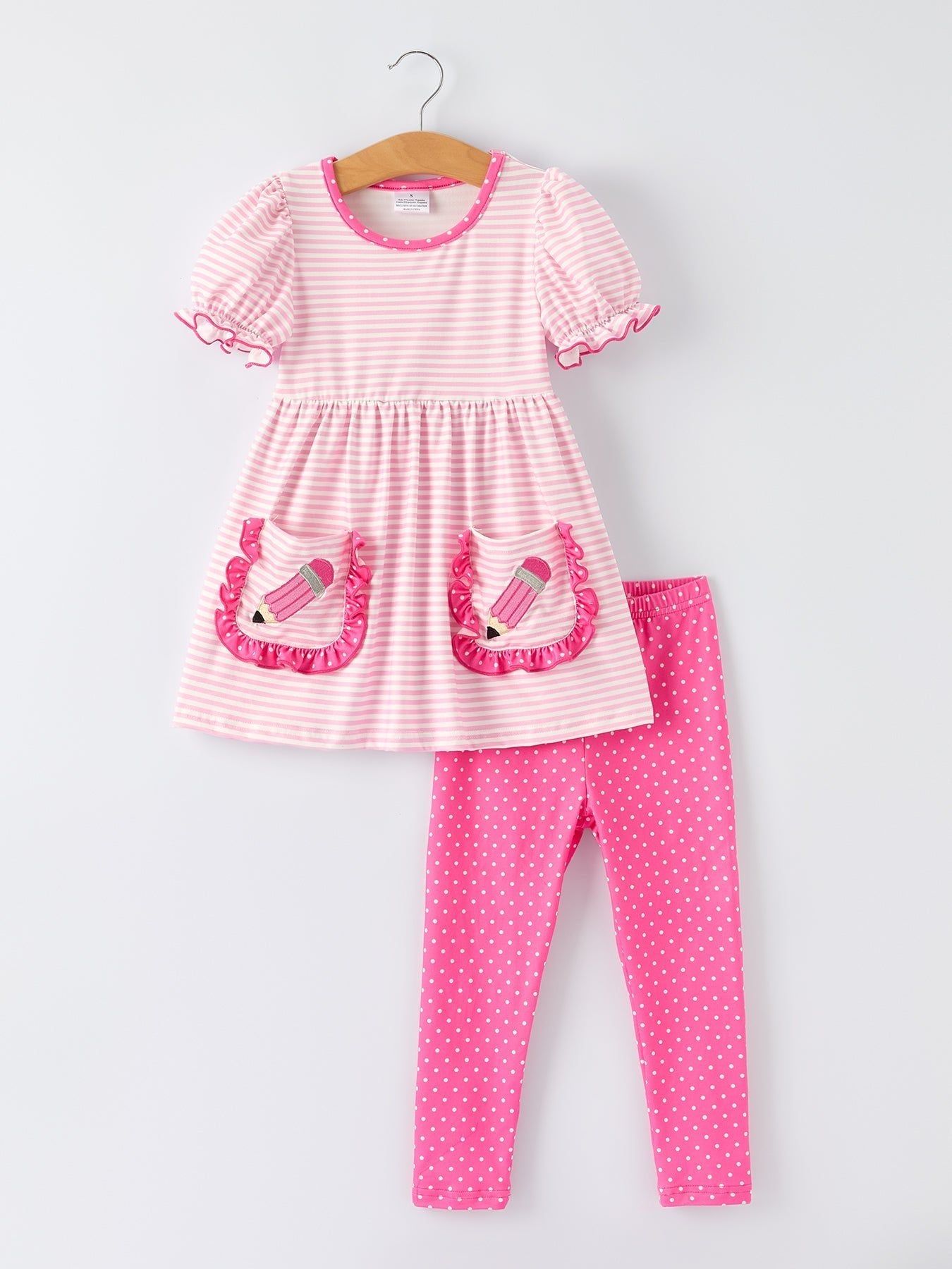 Back To School Girls' Pencil Applique Striped Set - Abbies Place
