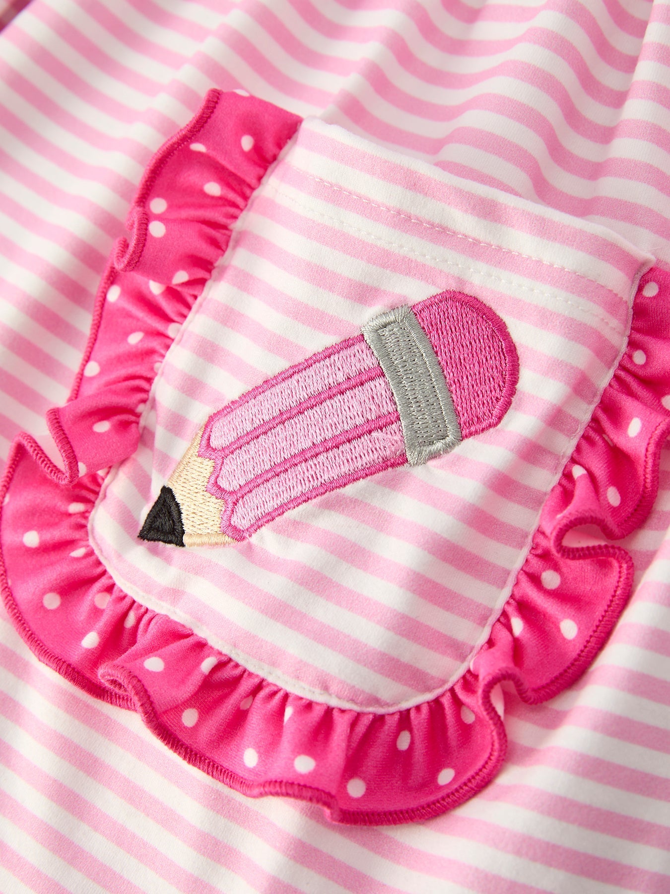 Back To School Girls' Pencil Applique Striped Set - Abbies Place