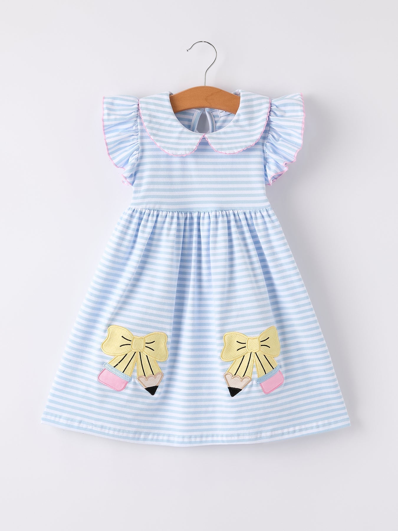 Back To School Girls Stripe Pencil Applique Bow Dress - Abbies Place
