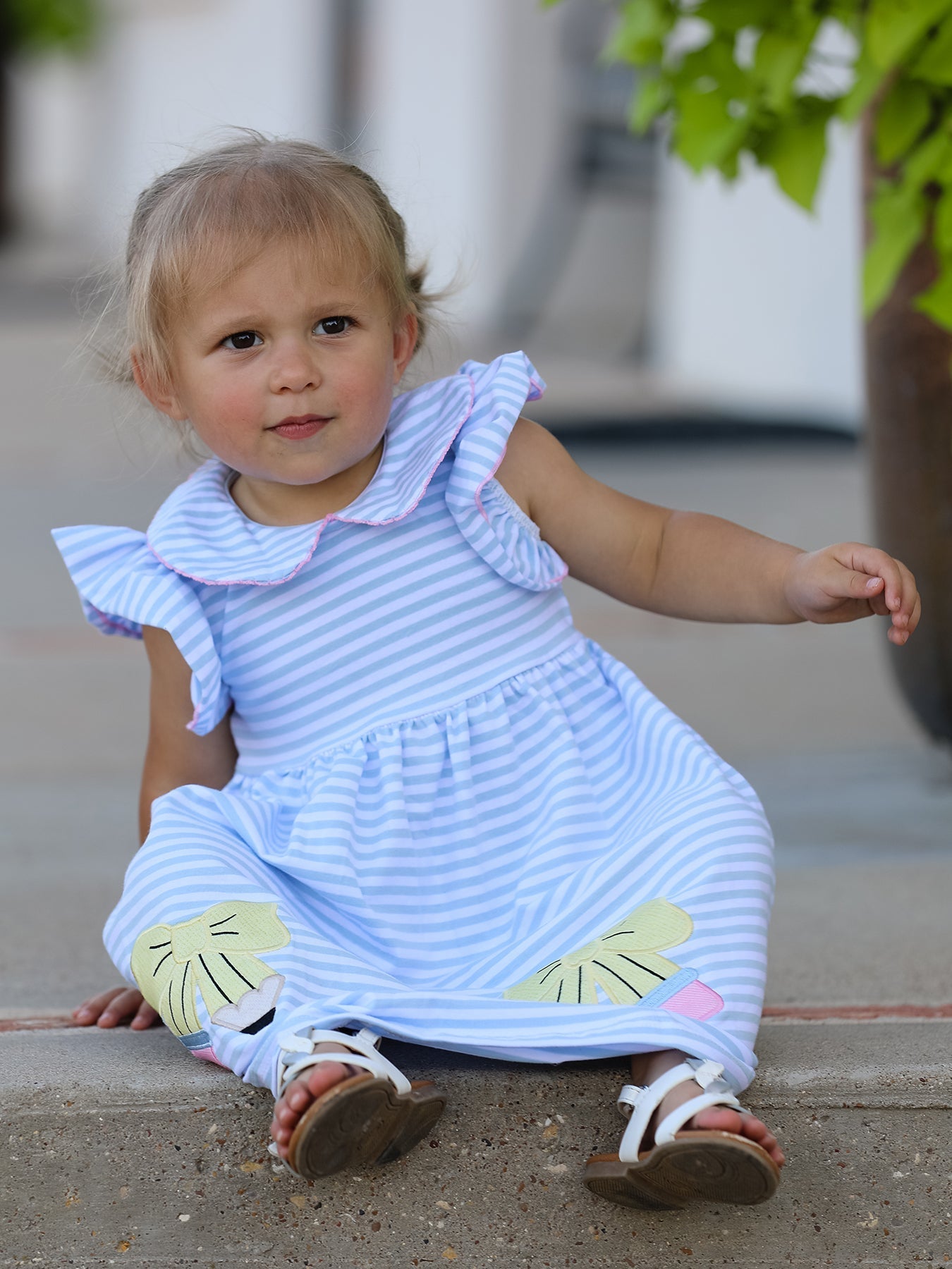 Back To School Girls Stripe Pencil Applique Bow Dress - Abbies Place
