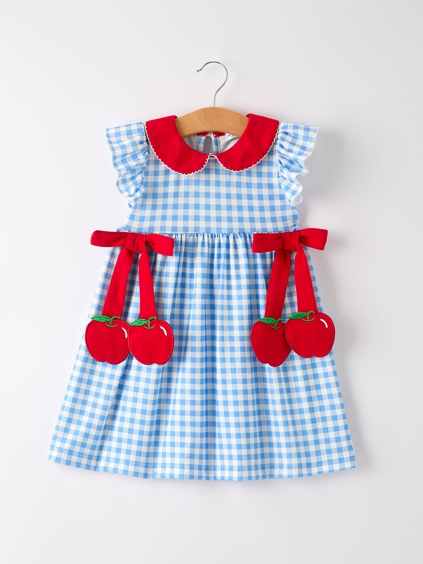 Back To School Girls Striped lapels Apple Bow Dress - Abbies Place