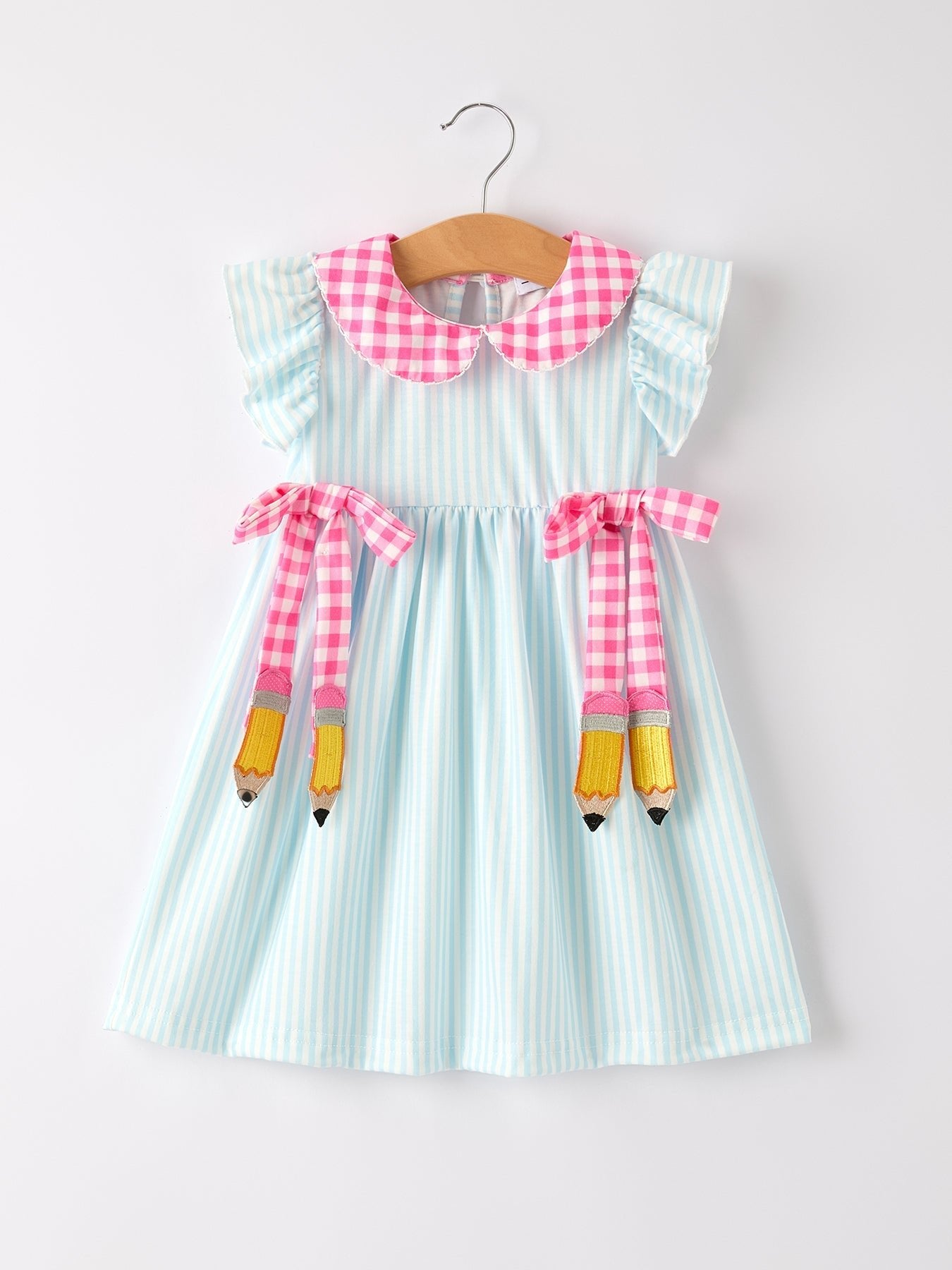 Back To School Girls Striped lapels Bow Dress - Abbies Place