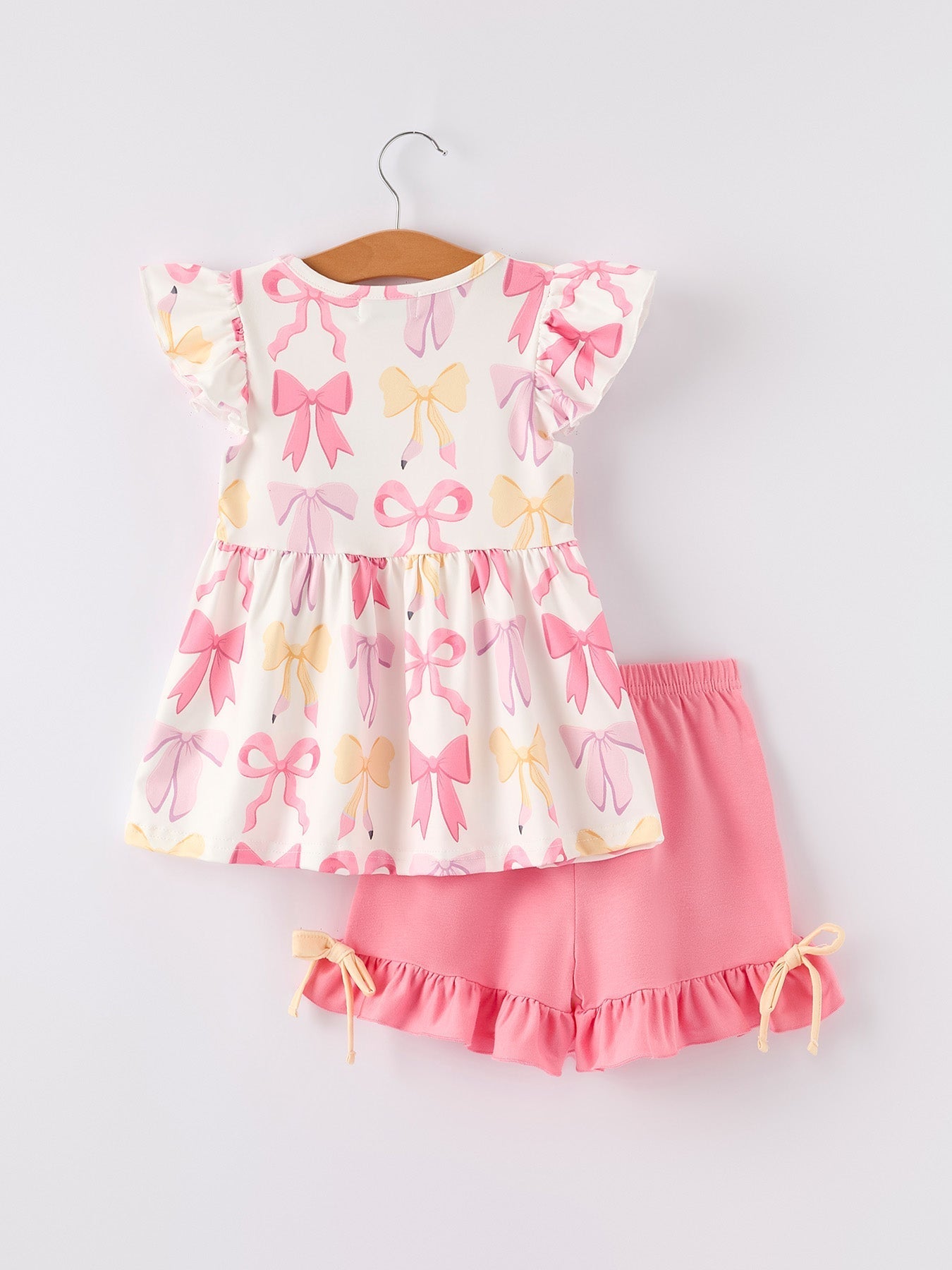BACK TO SCHOOL Girl's Summer Bow Short Sleeve Shorts Set - Abbies Place