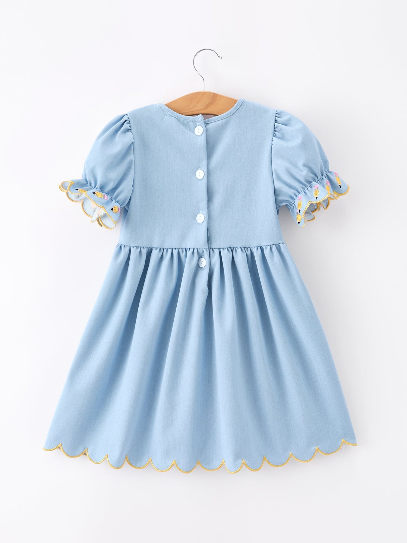 Back to School Pencil Applique Girl Dress Scallop Hem - Abbies Place