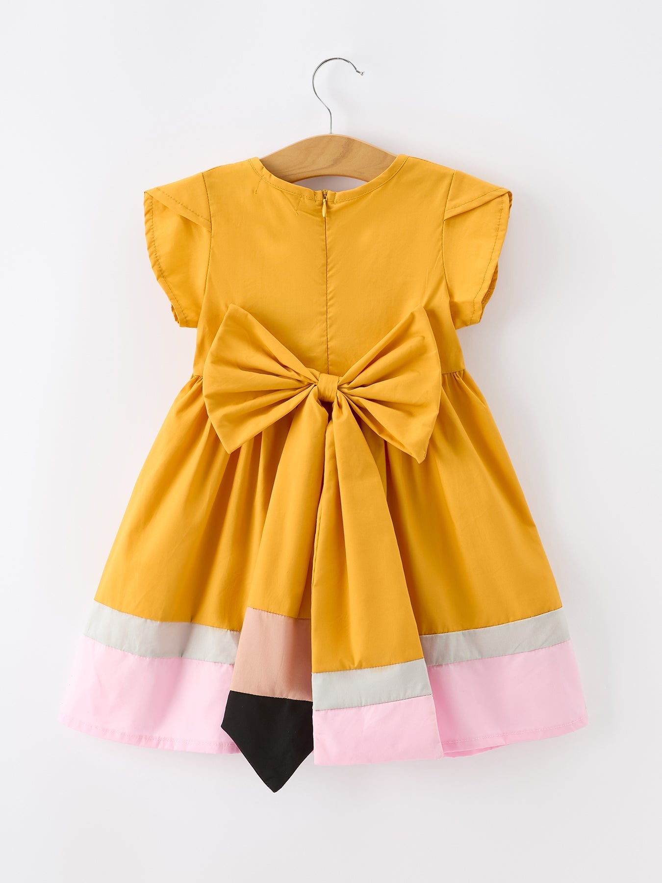 Back To School Pencil Girls Dress Color Block Bow Dress - Abbies Place