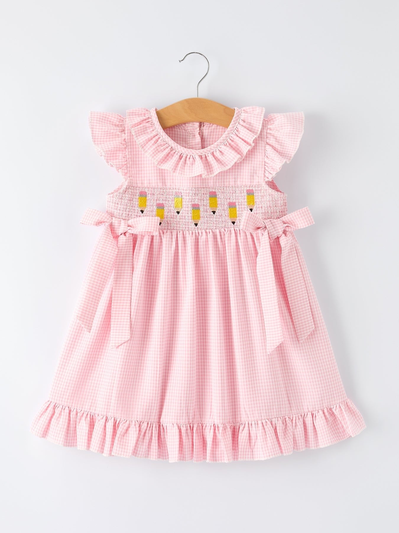Back to School Pencil Plaid Girls Smocked Ruffle Collar Dress - Abbies Place