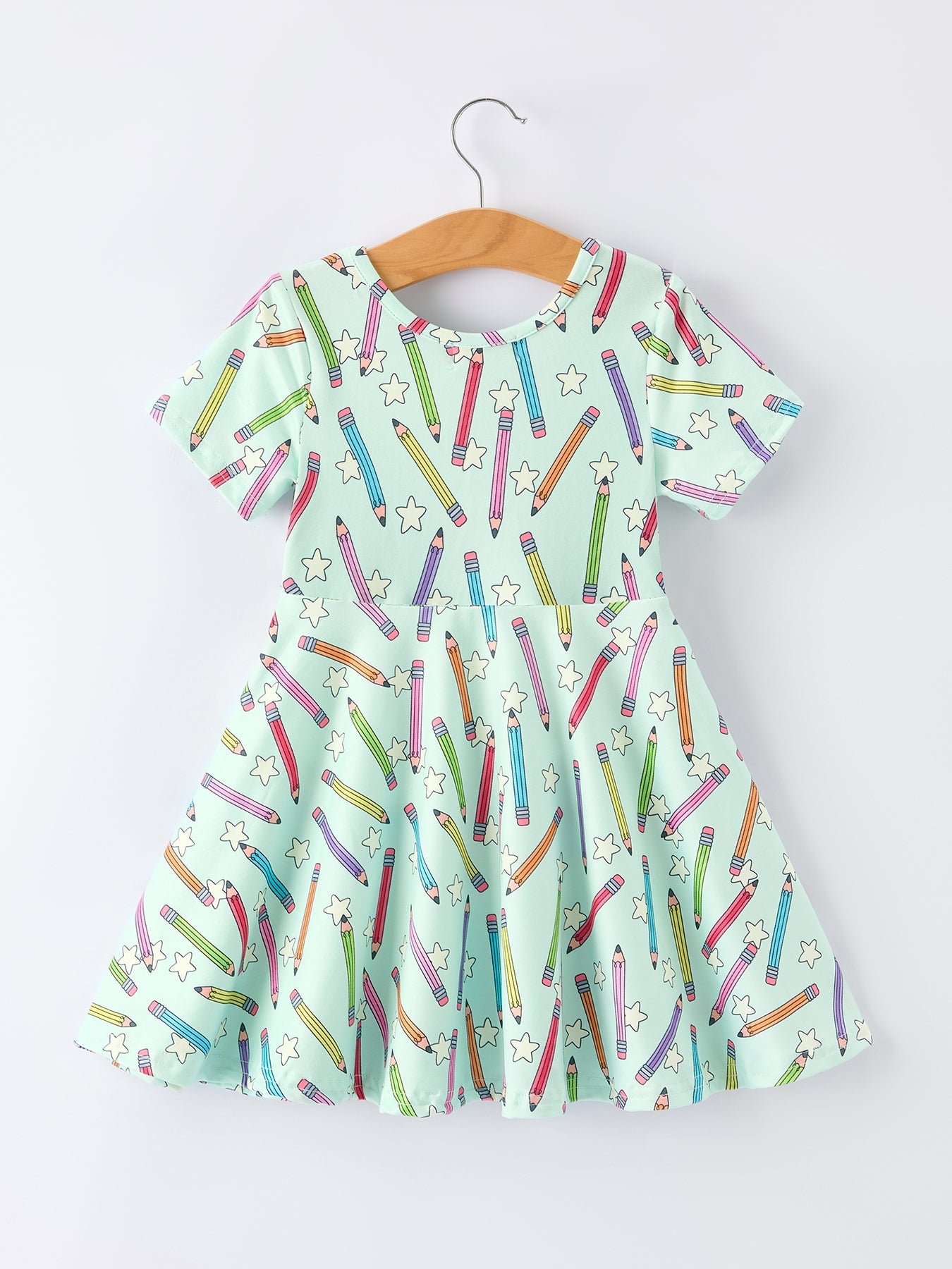 Back to School Pencil Print Girls Dress Short Sleeve - Abbies Place