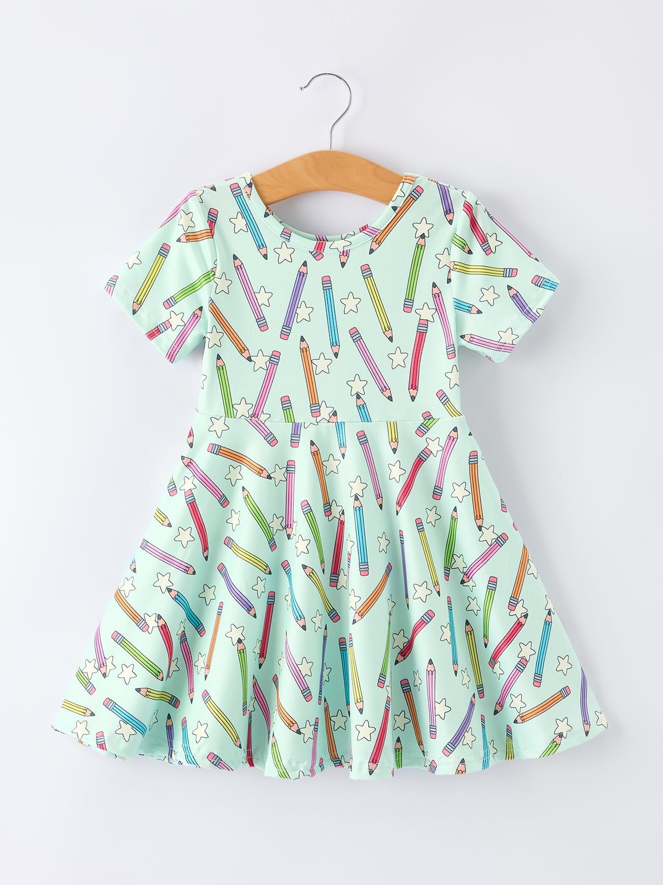 Back to School Pencil Print Girls Dress Short Sleeve - Abbies Place