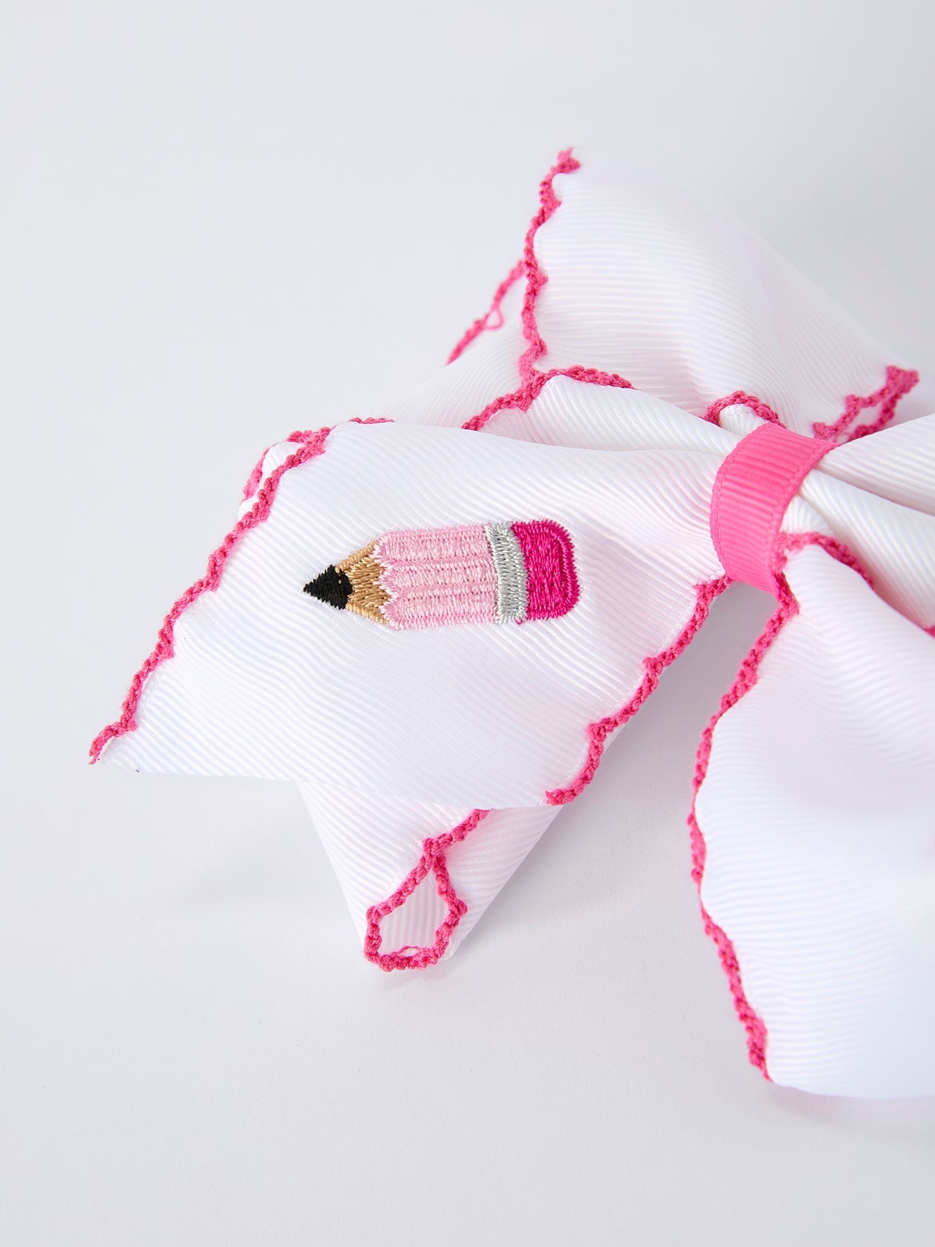 Back to School Pink Pencil Bow Hair Clip 6.25 Inch - Abbies Place