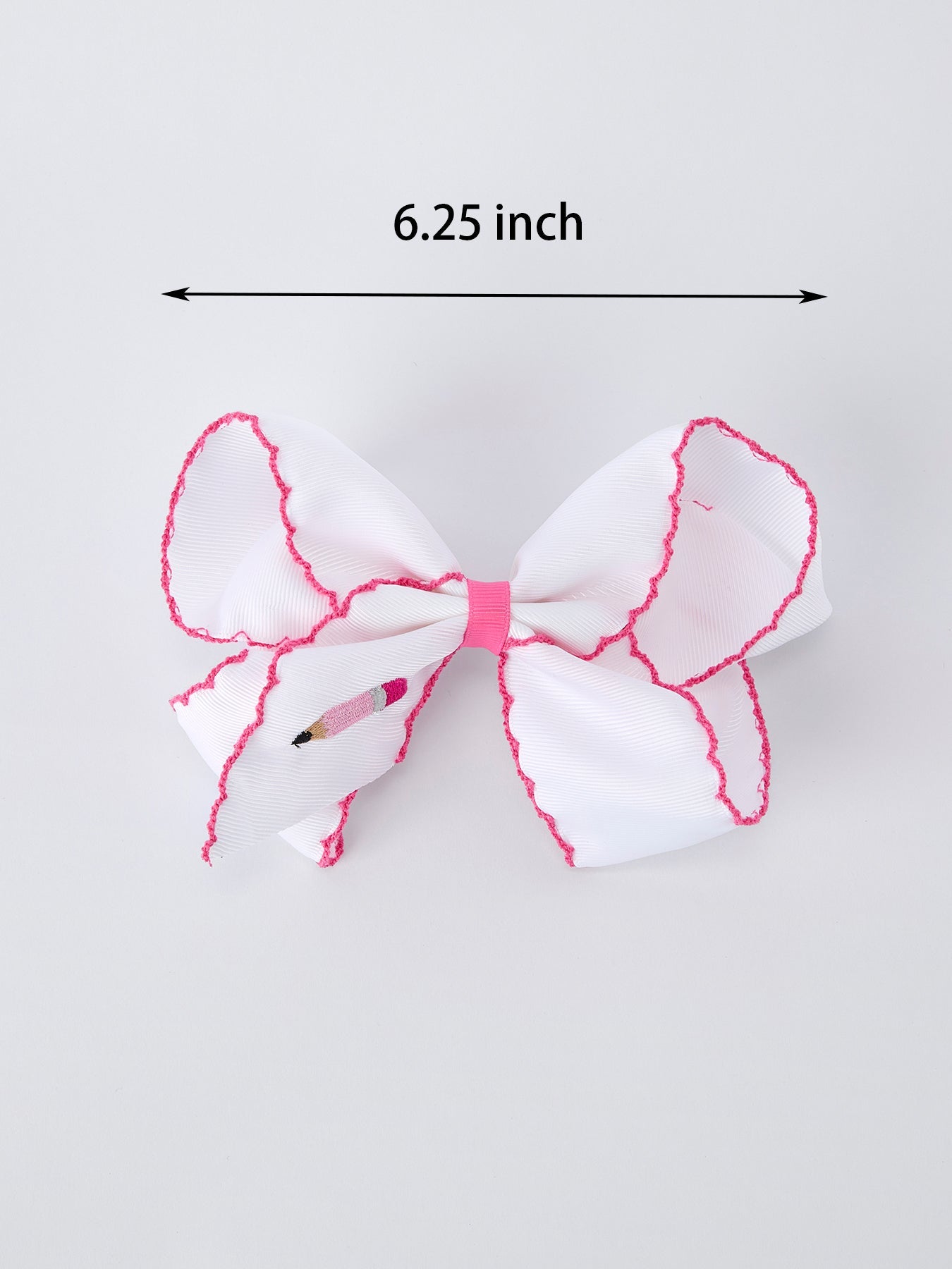 Back to School Pink Pencil Bow Hair Clip 6.25 Inch - Abbies Place