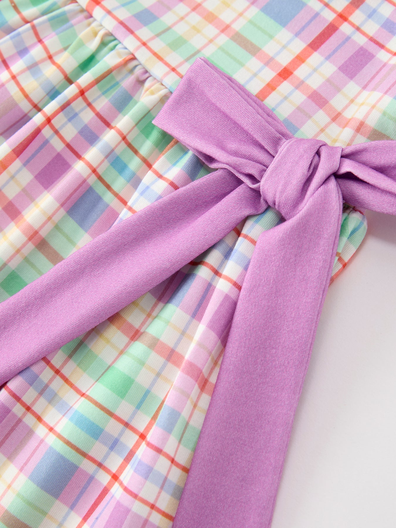 Back To School Plaid Crayon Embroidery Girls Dress Bow Puff Sleeve - Abbies Place