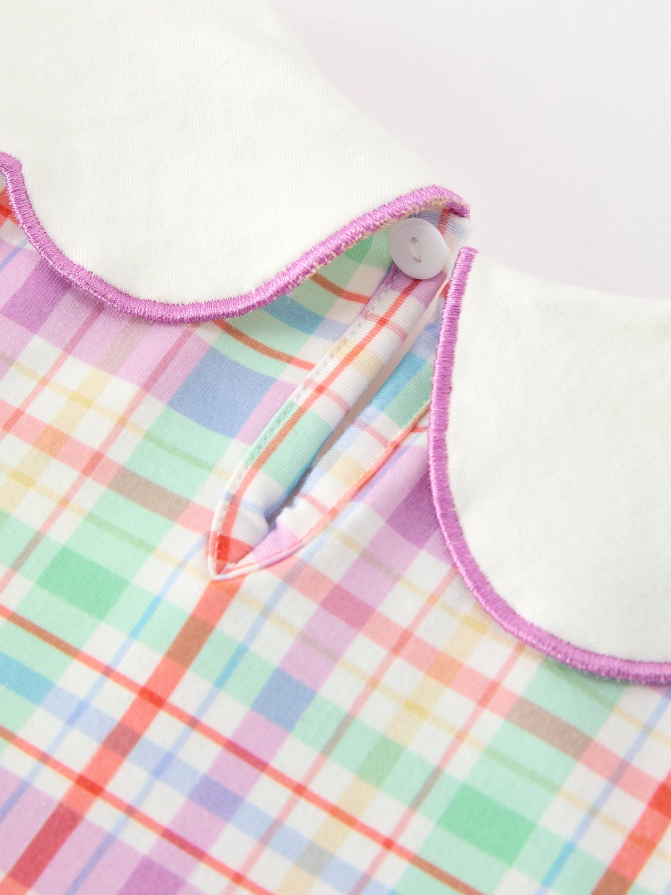 Back To School Plaid Crayon Embroidery Girls Dress Bow Puff Sleeve - Abbies Place