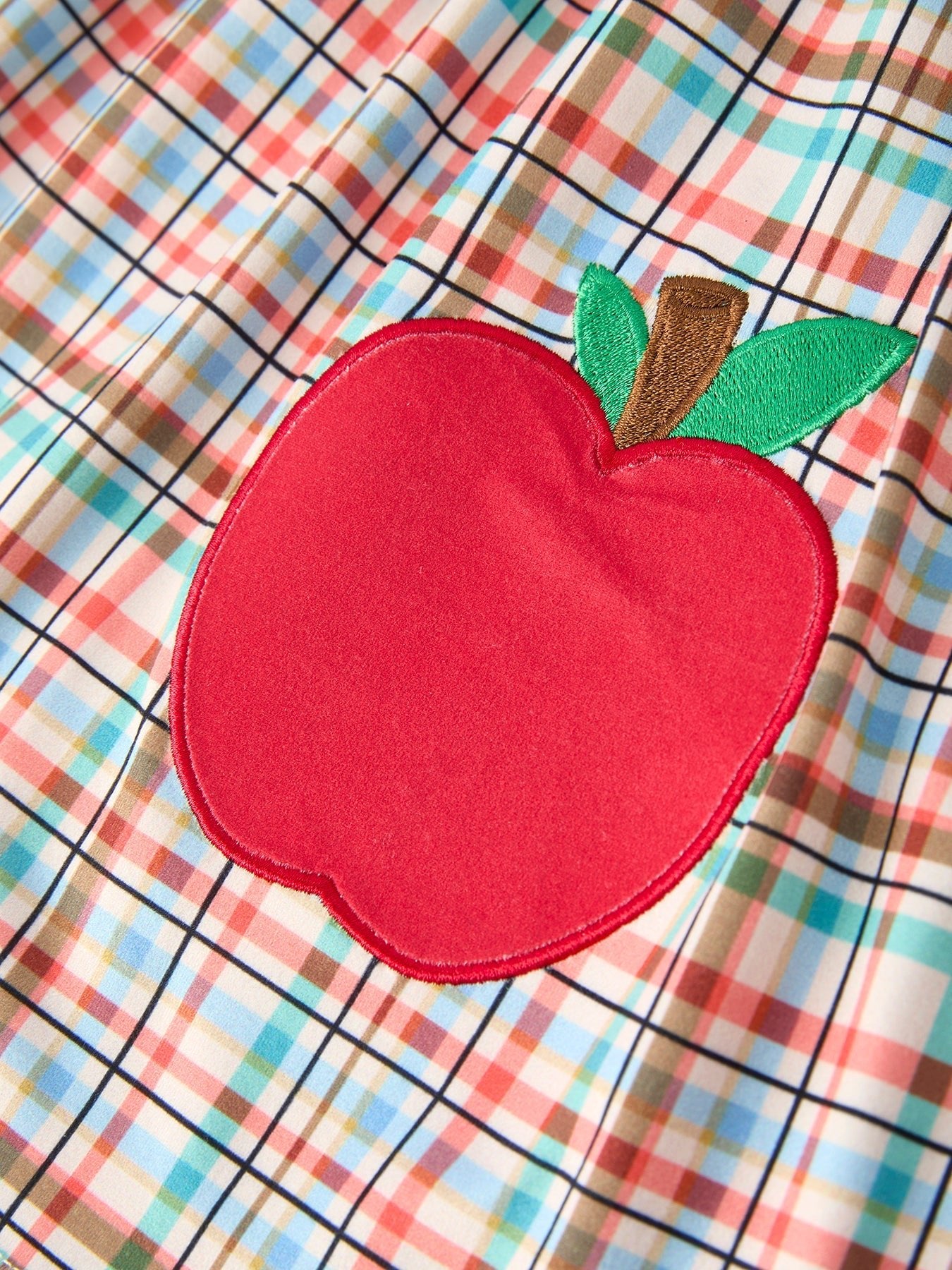 Back to School Plaid Girls Dress Apple Applique Peter Pan Collar - Abbies Place